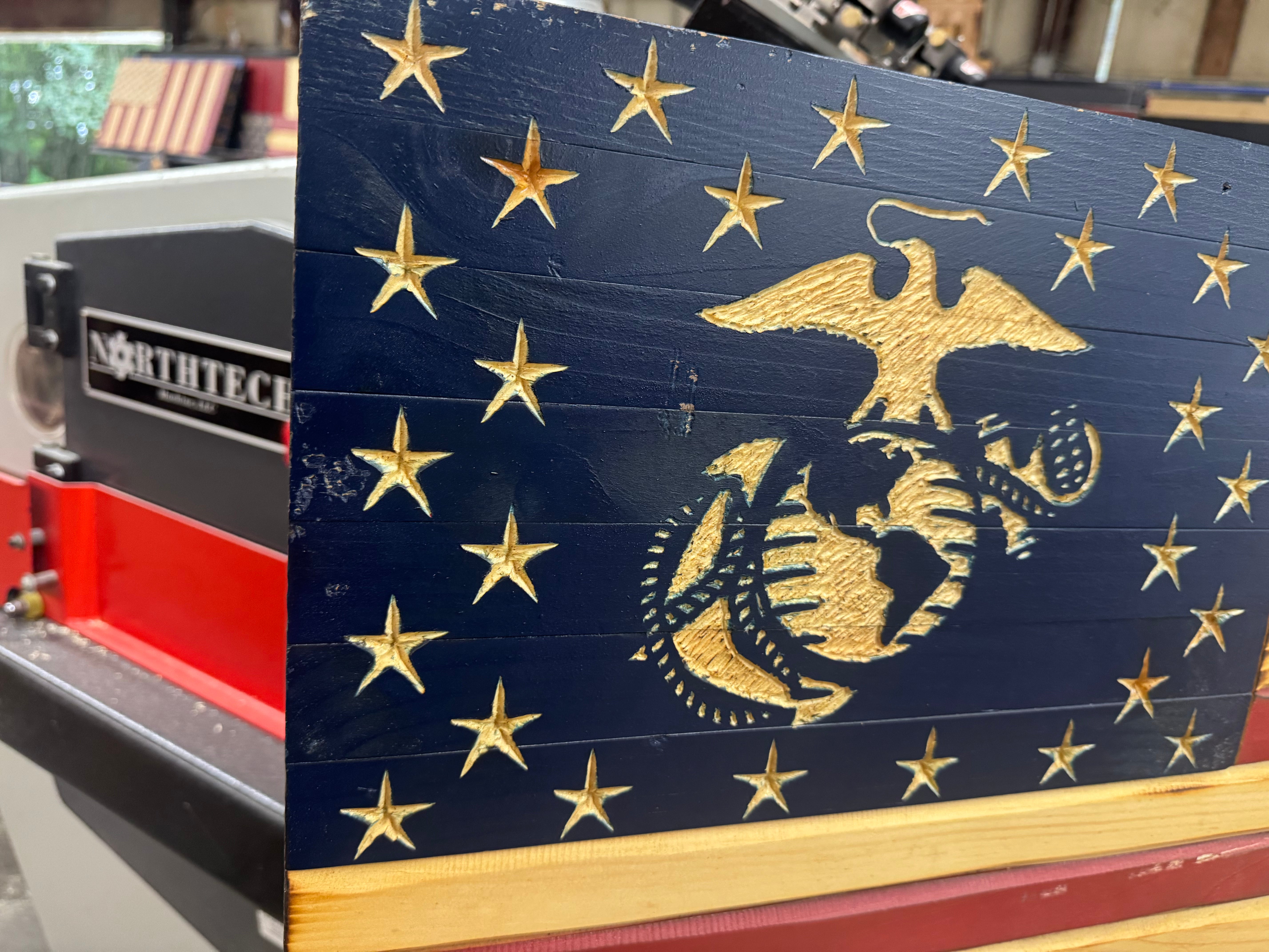 Medium 38x19 Marine Old Glory //  Imperfections and or Damage See image for details / read description EXPEDITE 5345