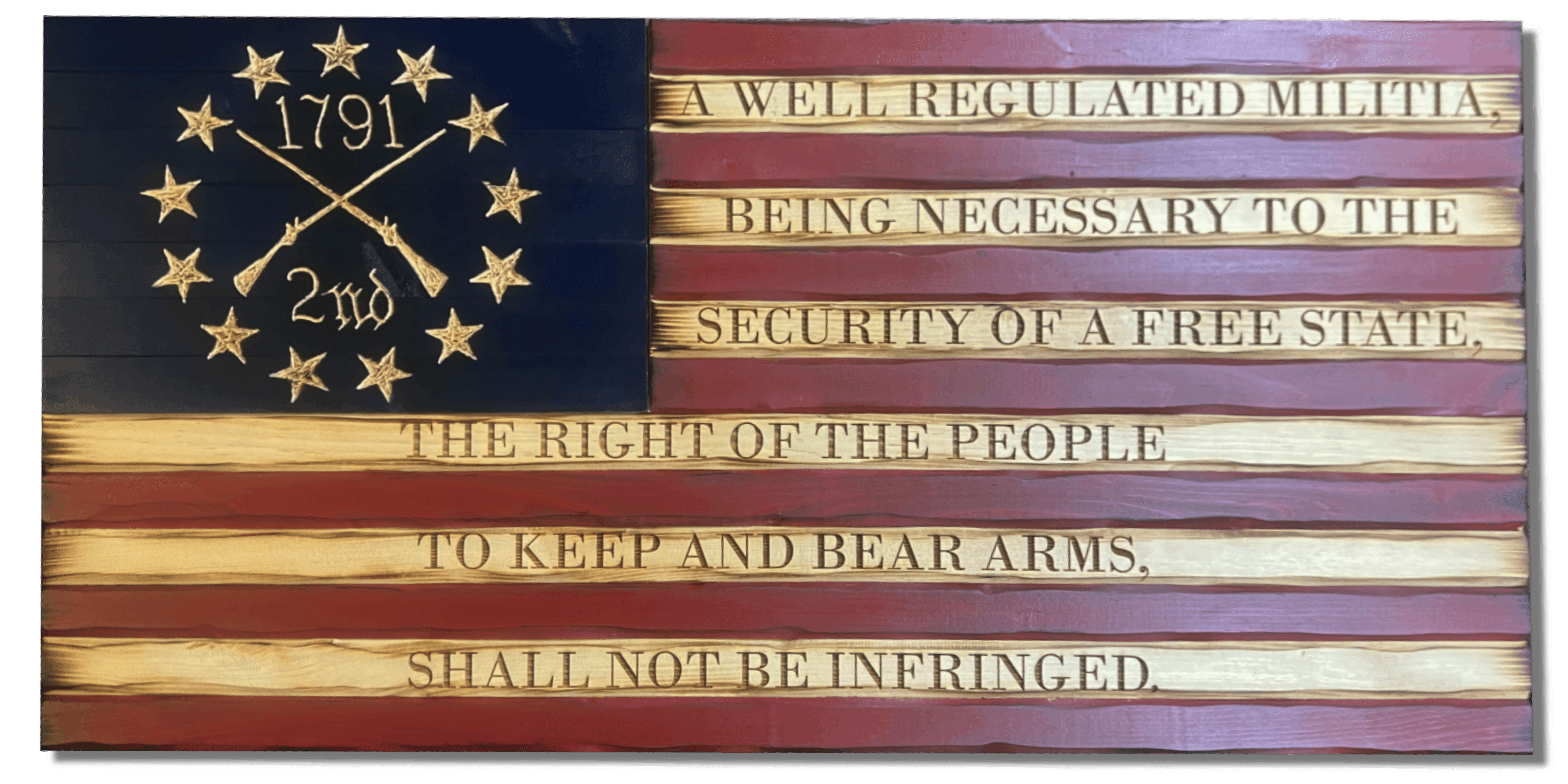 2nd Amendment Betsy Ross Handcarved Wooden American Flag