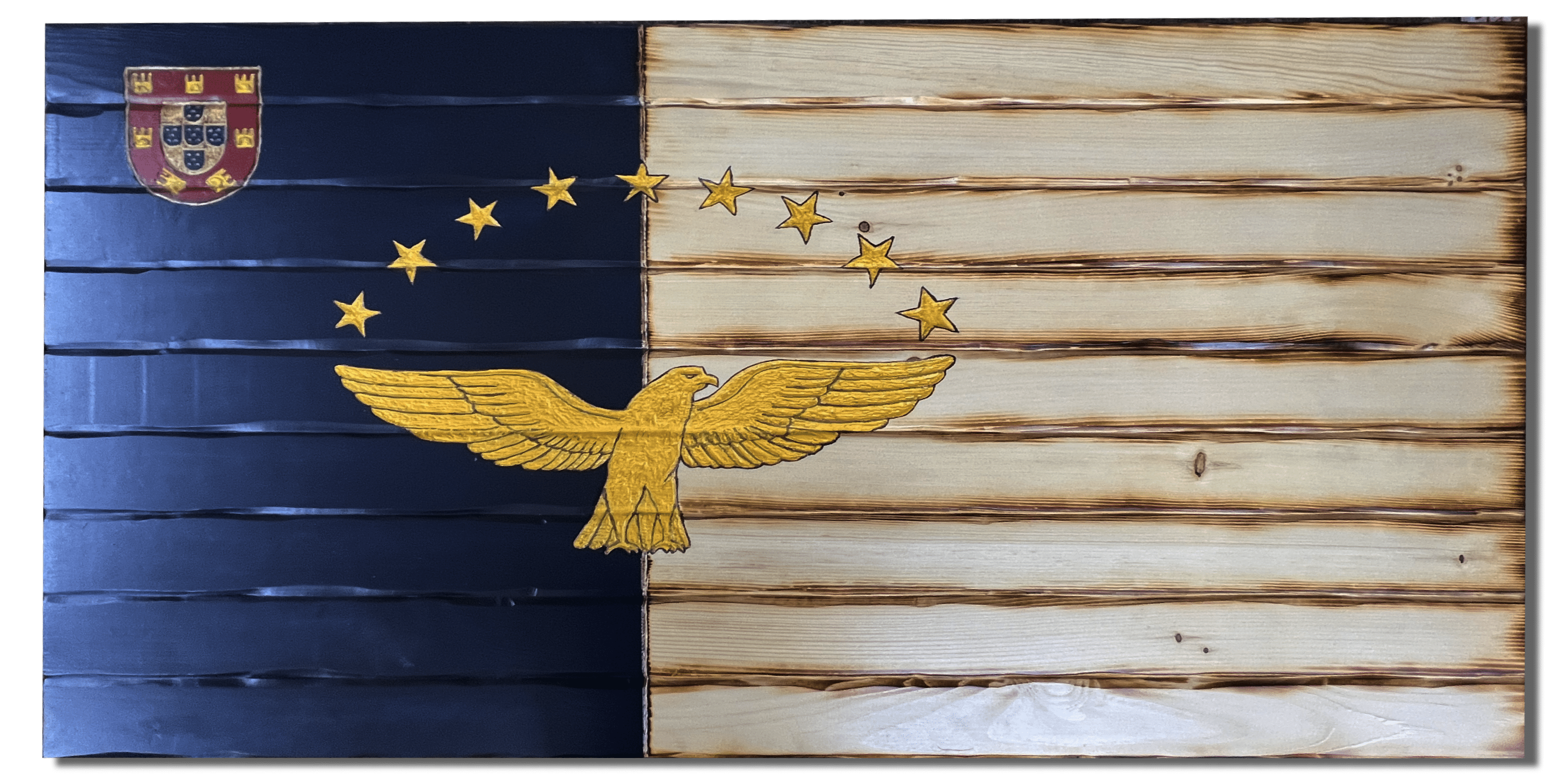 Azores Island Handcarved Wooden Flag