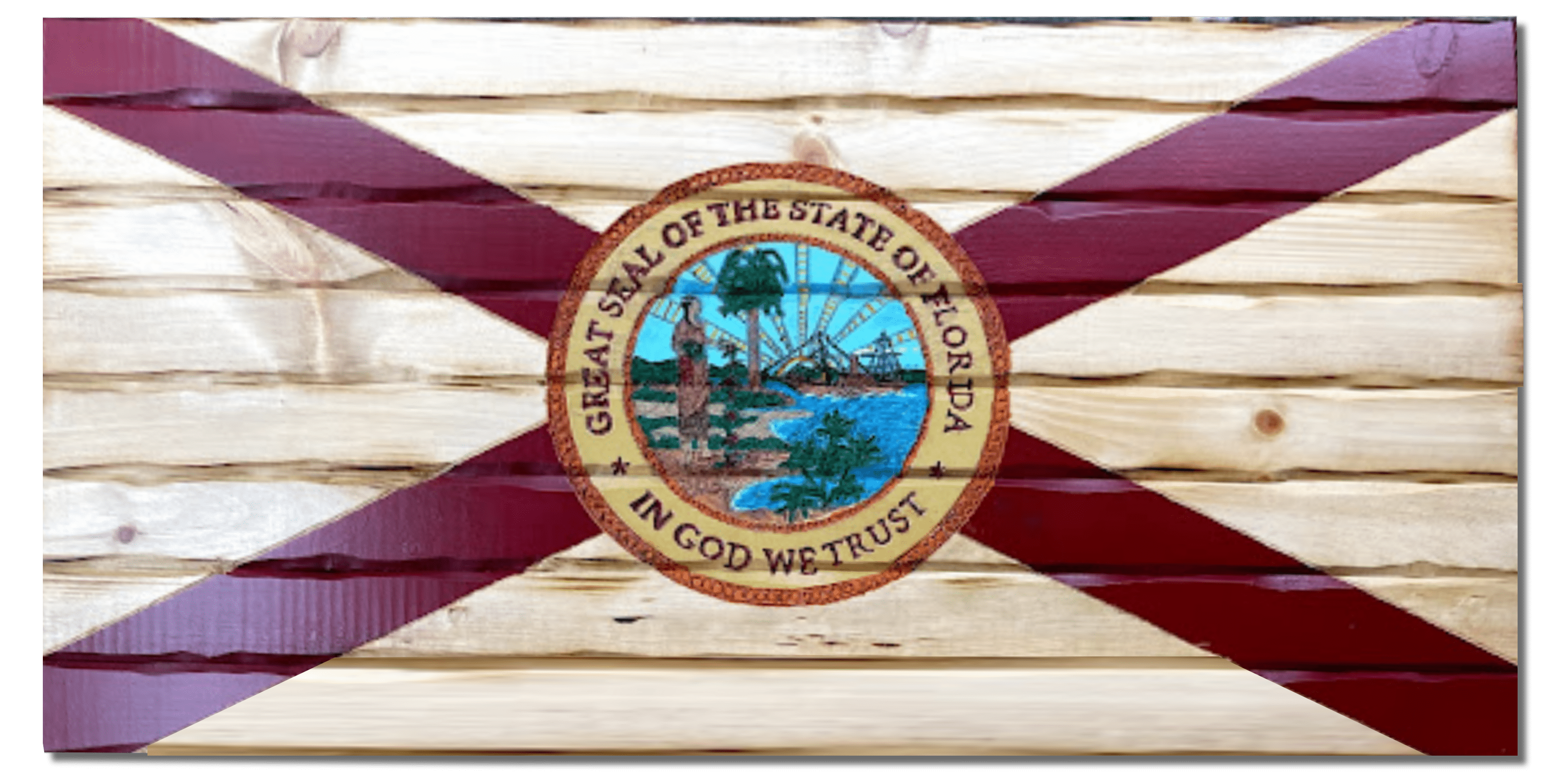 Florida Handcarved Wooden Flag