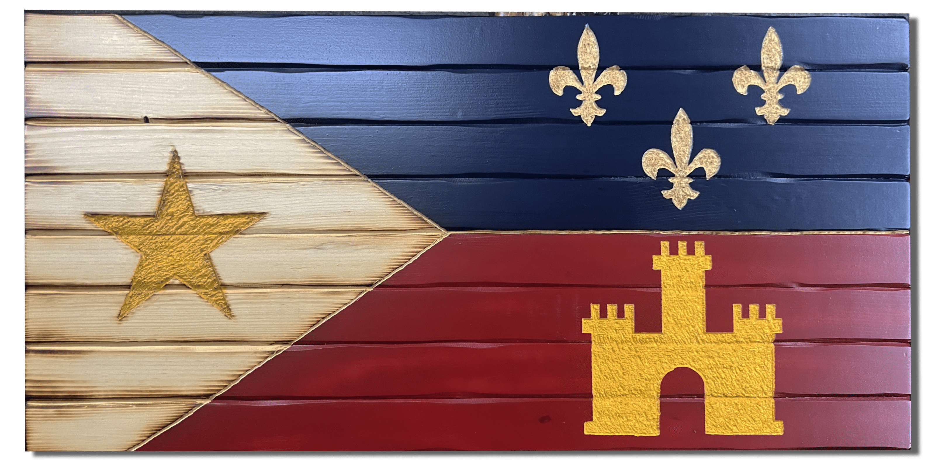 Flag of Acadiana Handcarved Wooden Flag