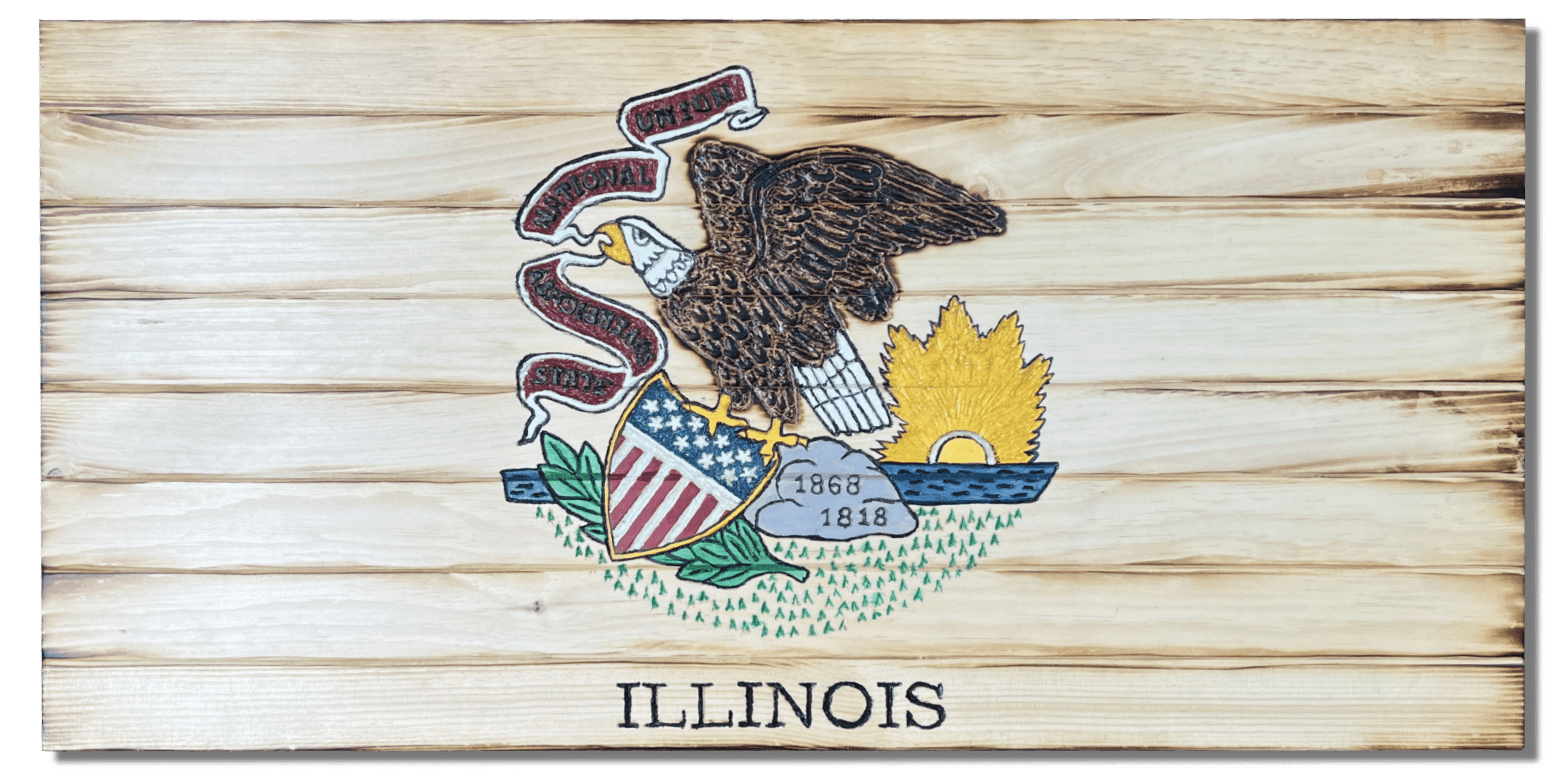 Illinois Handcarved Wooden Flag