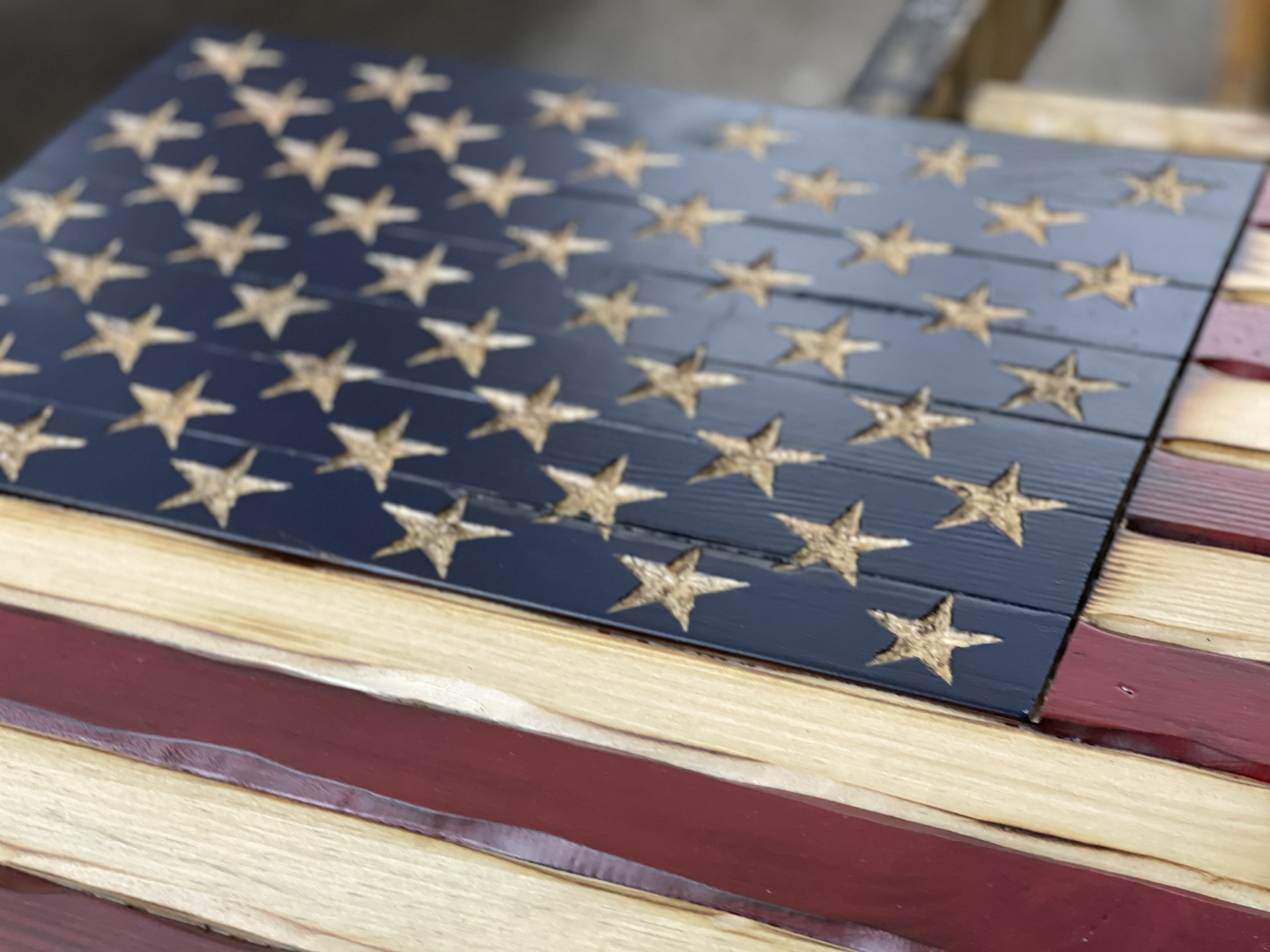 USA/Mexico Handcarved Wooden Flag