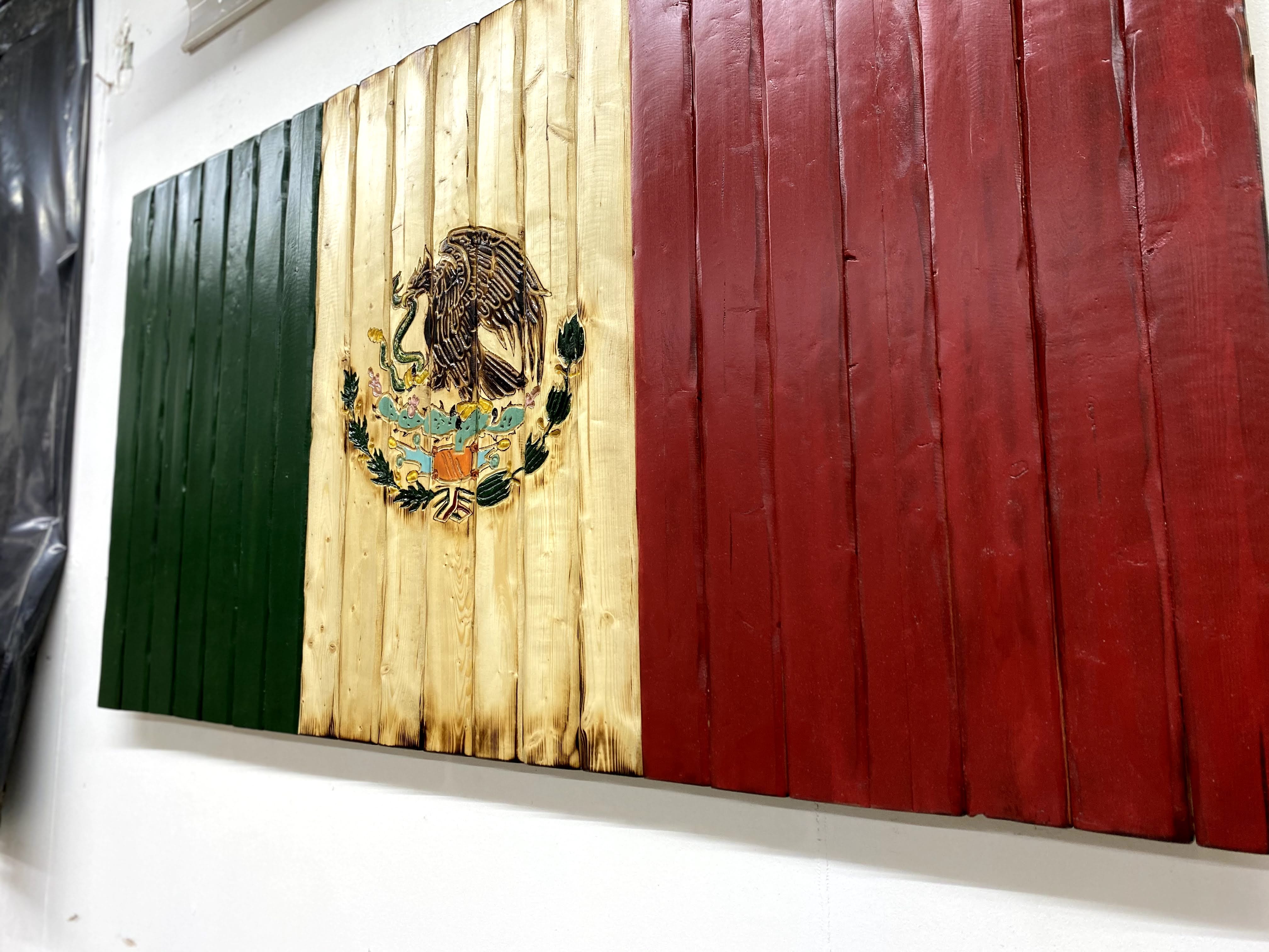 Mexico Handcarved Wooden Flag