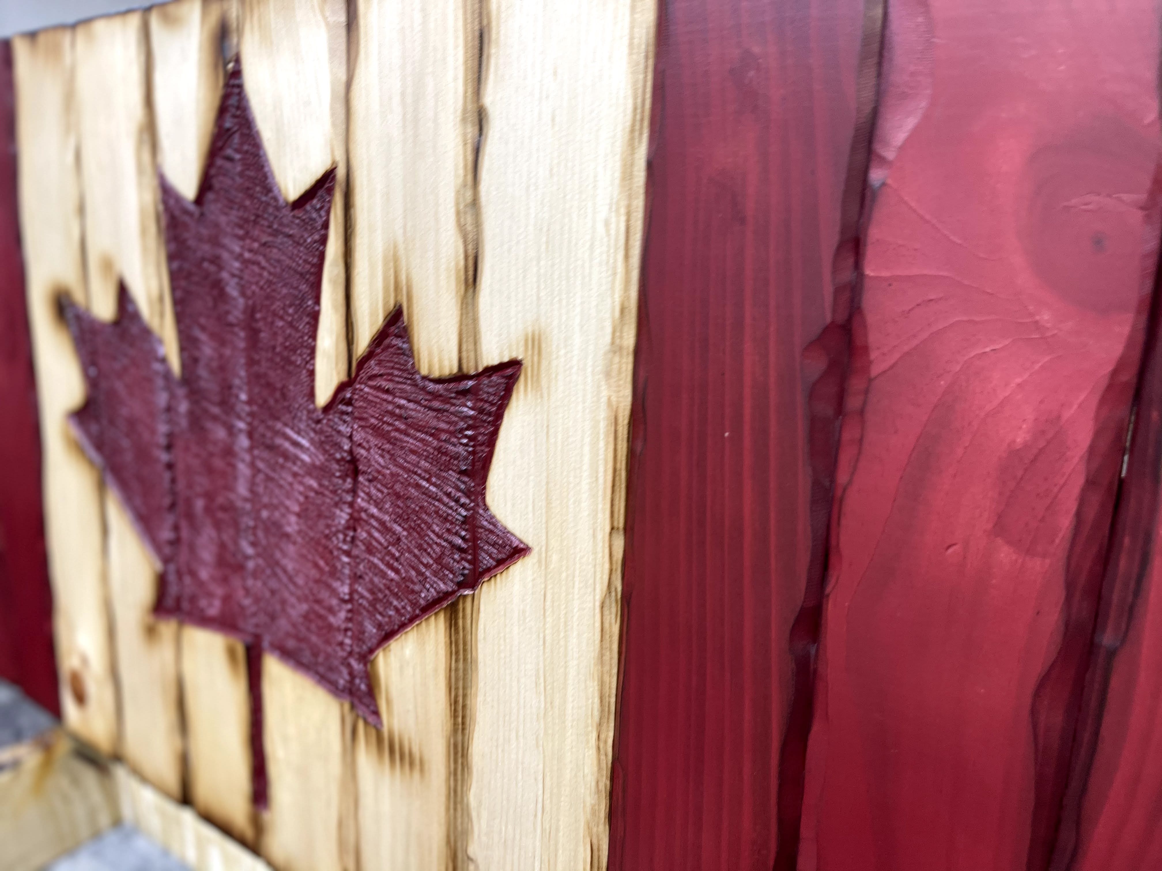 Canada Handcarved Wooden Flag