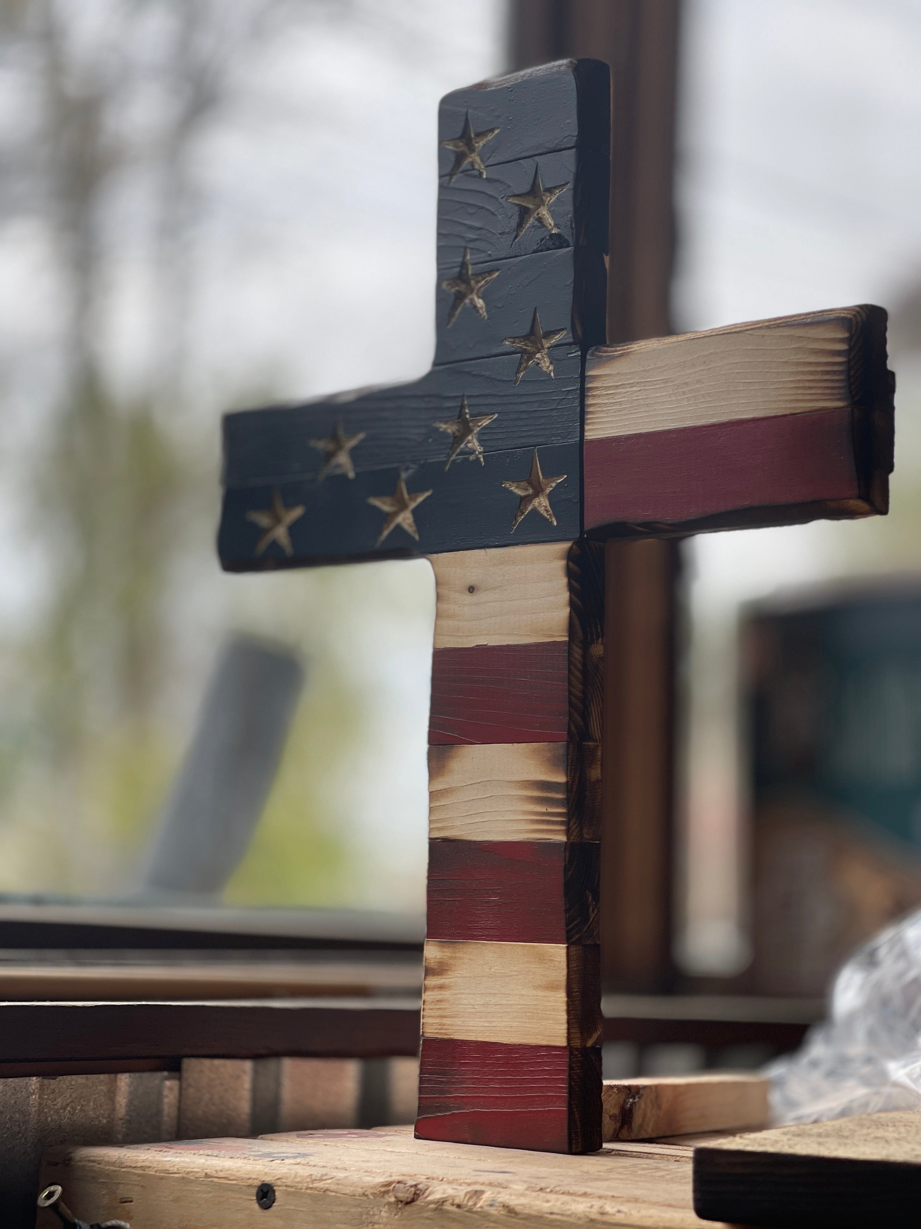 Wooden American Flag Cross Natural – Old Glory Rustic Sign Co.