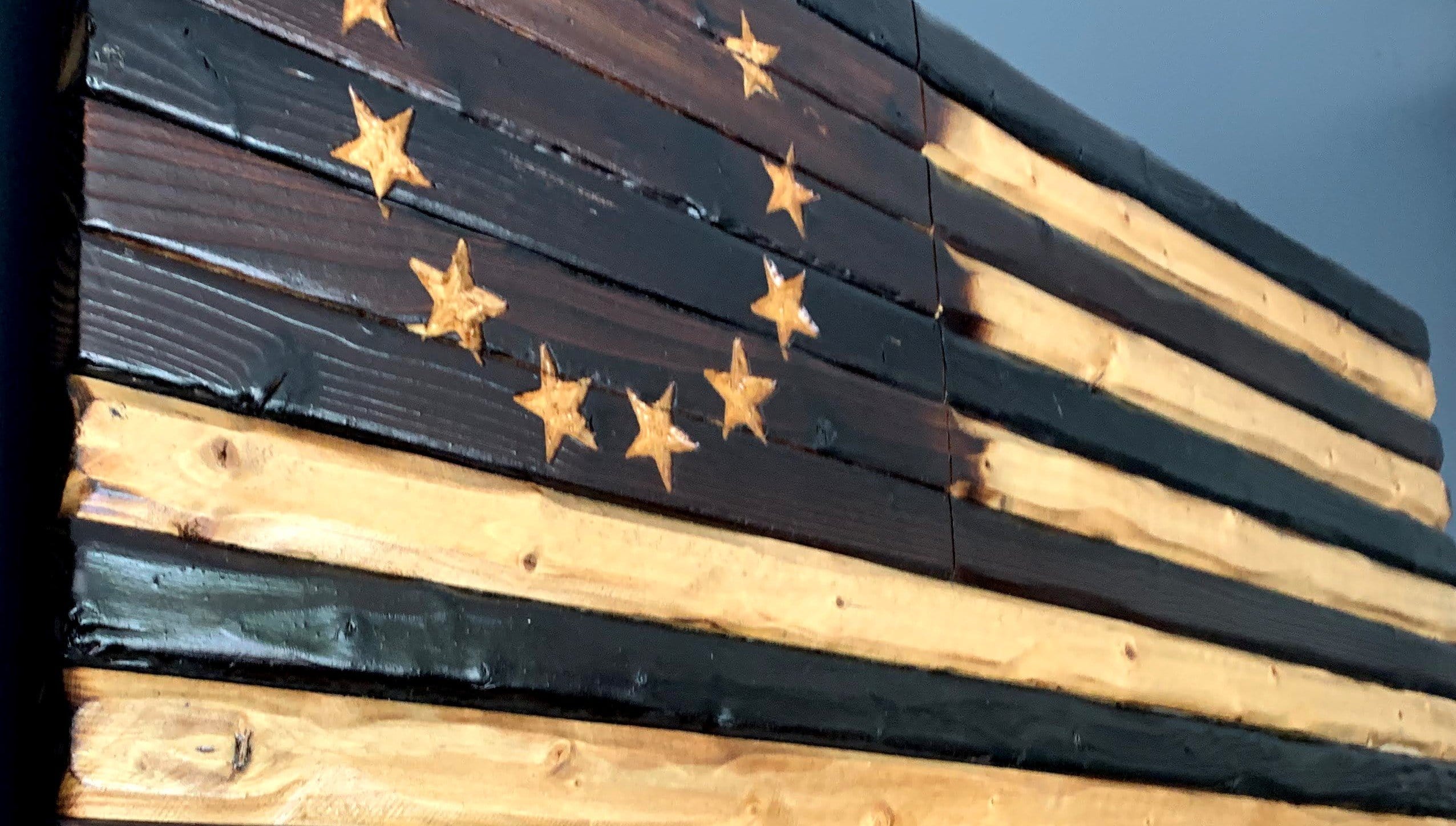 Charred Betsy Ross Handcarved Wooden Flag
