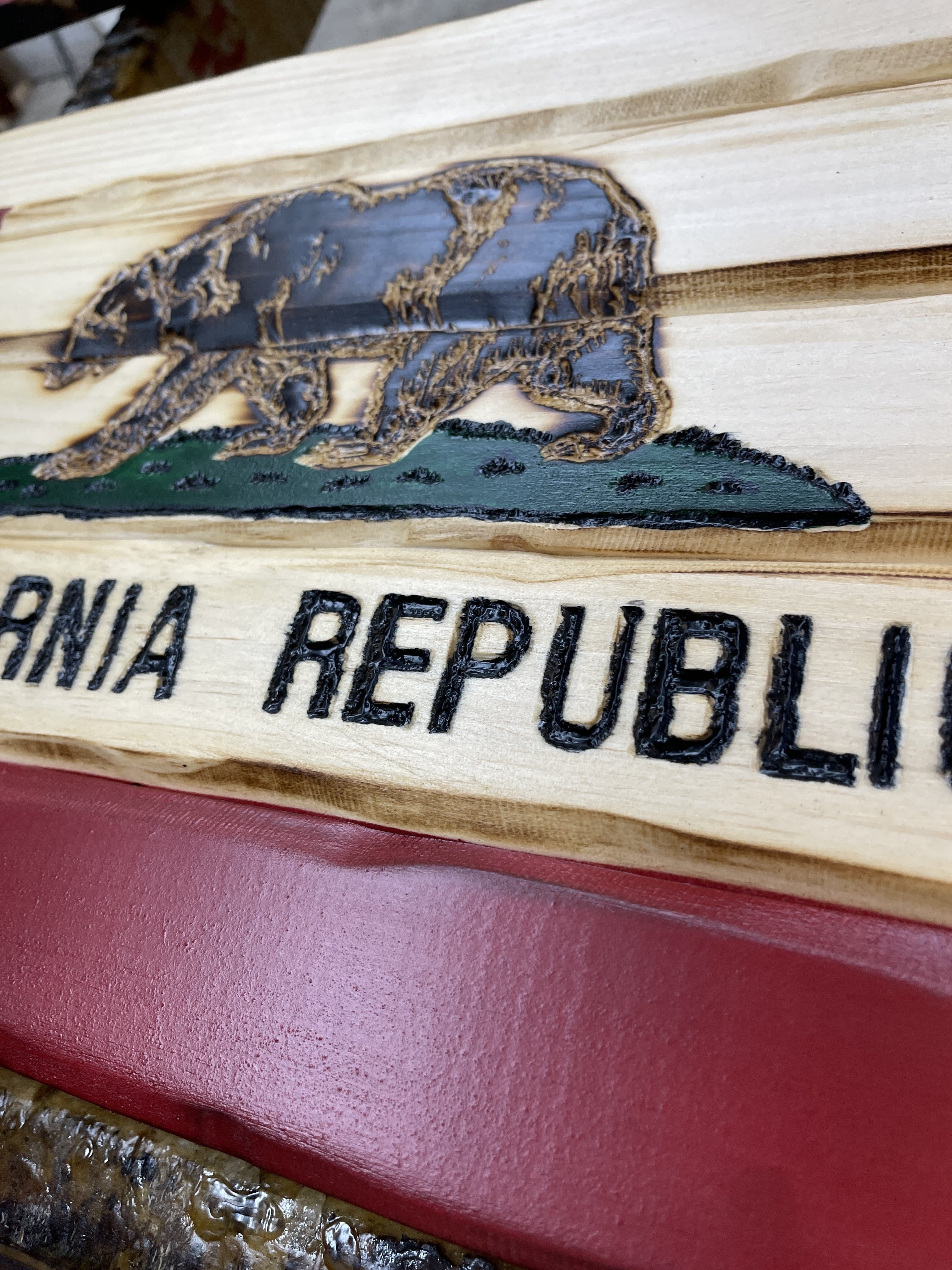 California Handcarved Wooden Flag