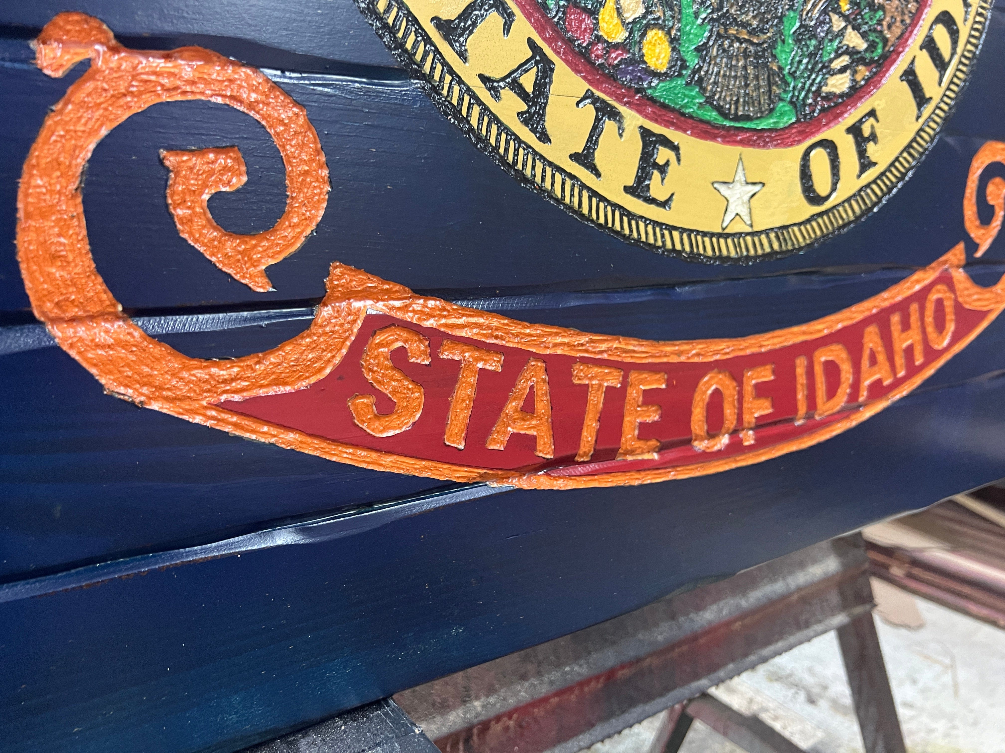 Idaho Handcarved Wooden Flag