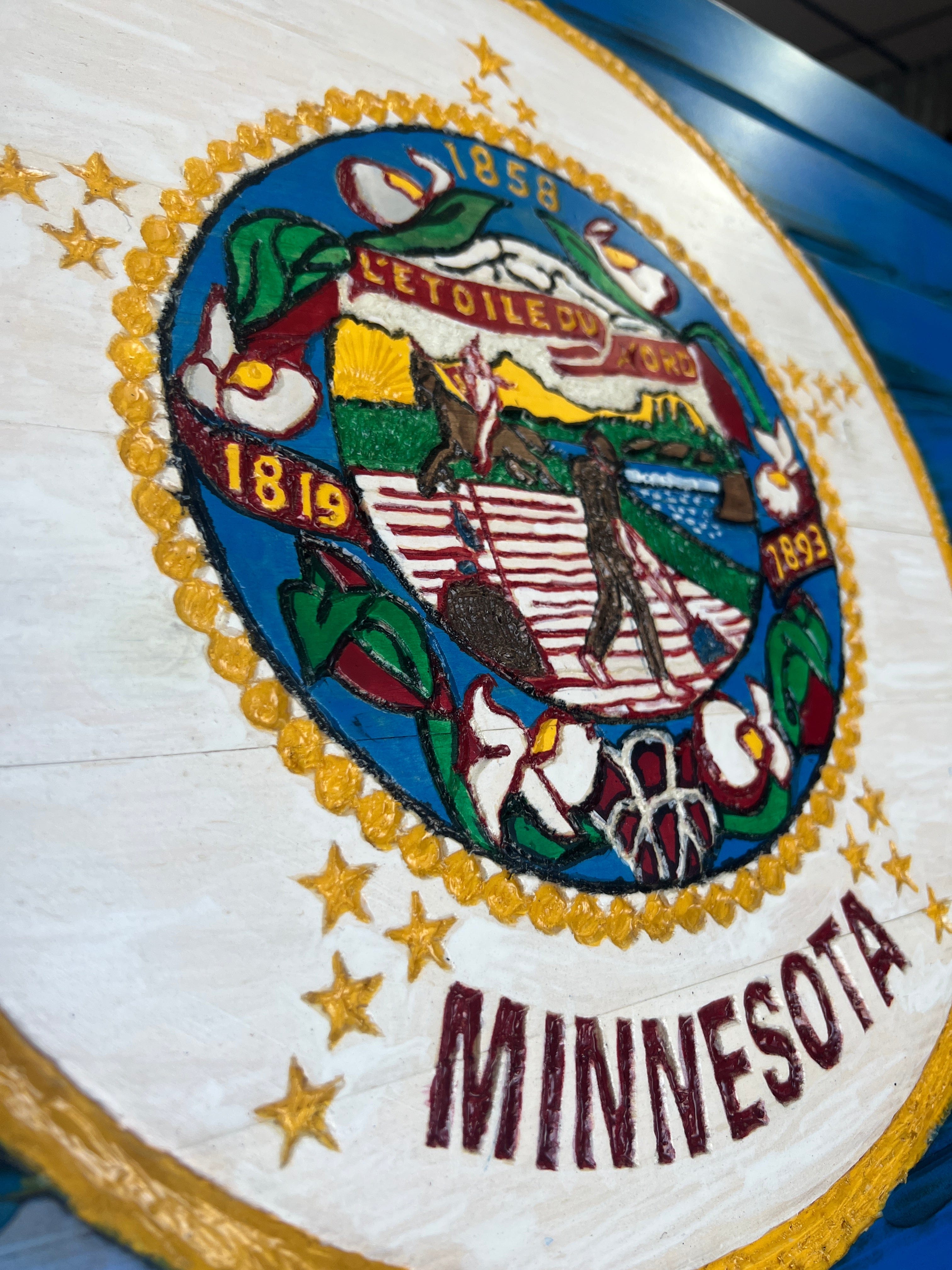 Minnesota Handcarved Wooden Flag
