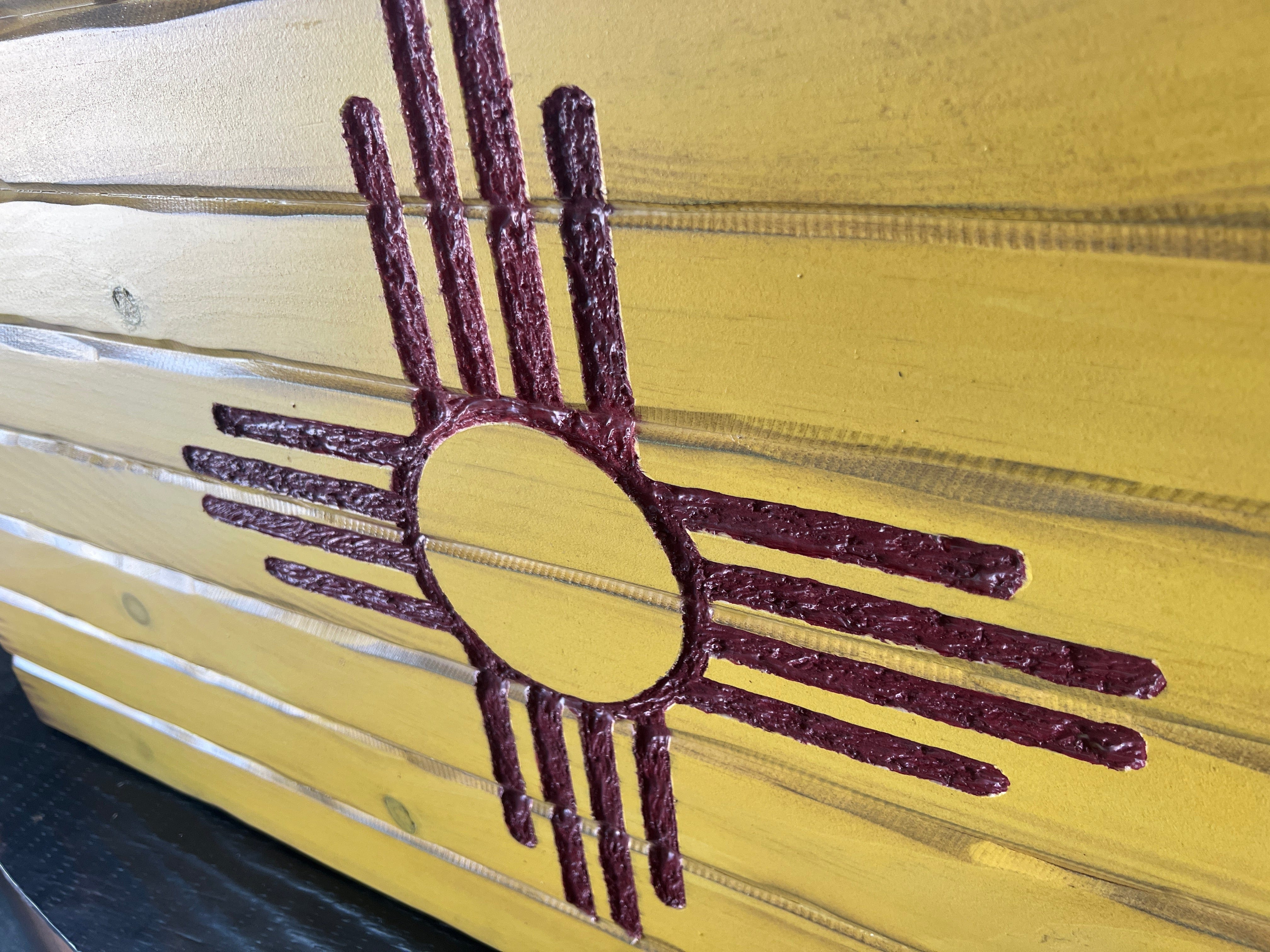 New Mexico Handcarved Wooden State Flag