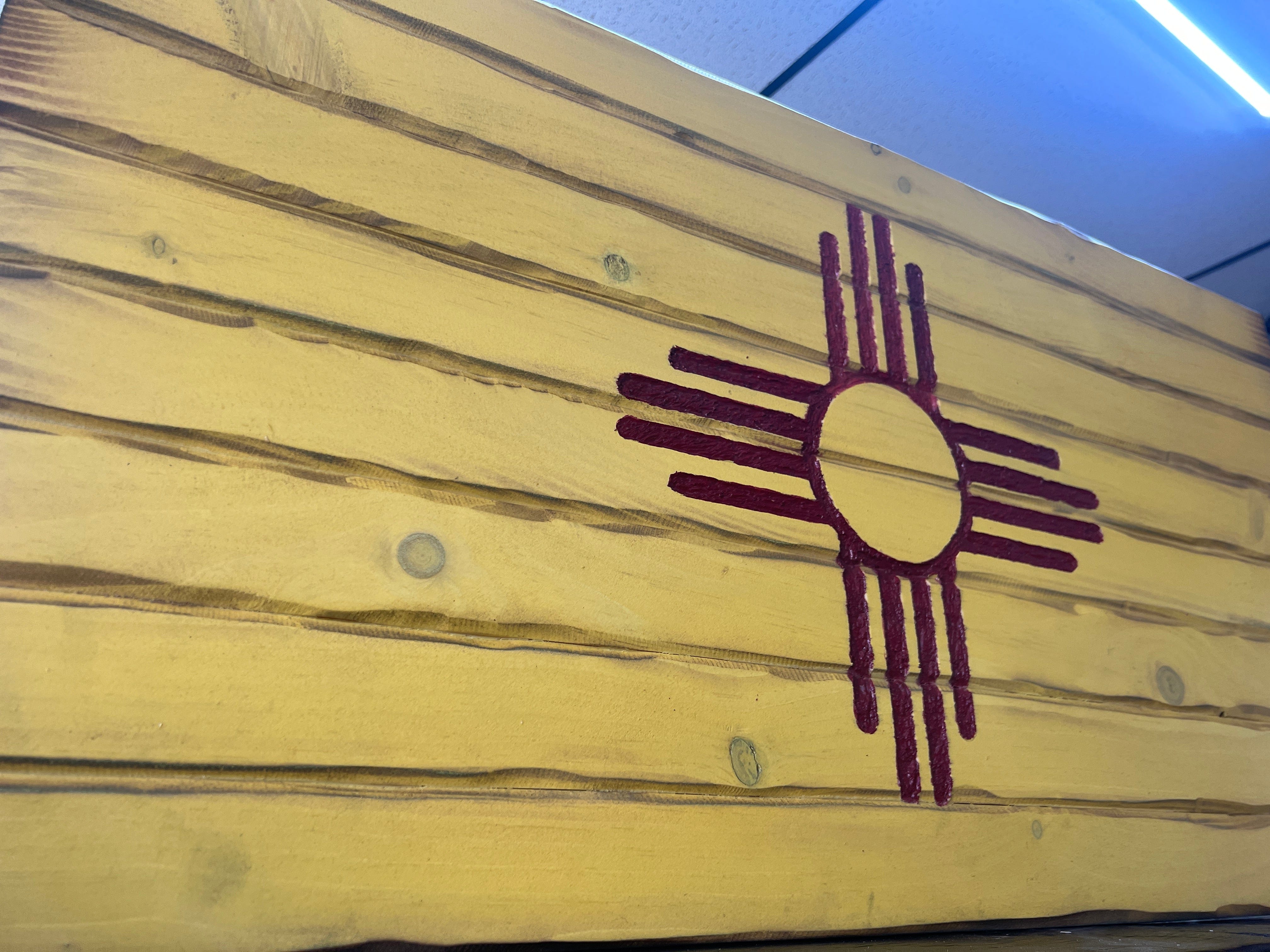 New Mexico Handcarved Wooden State Flag