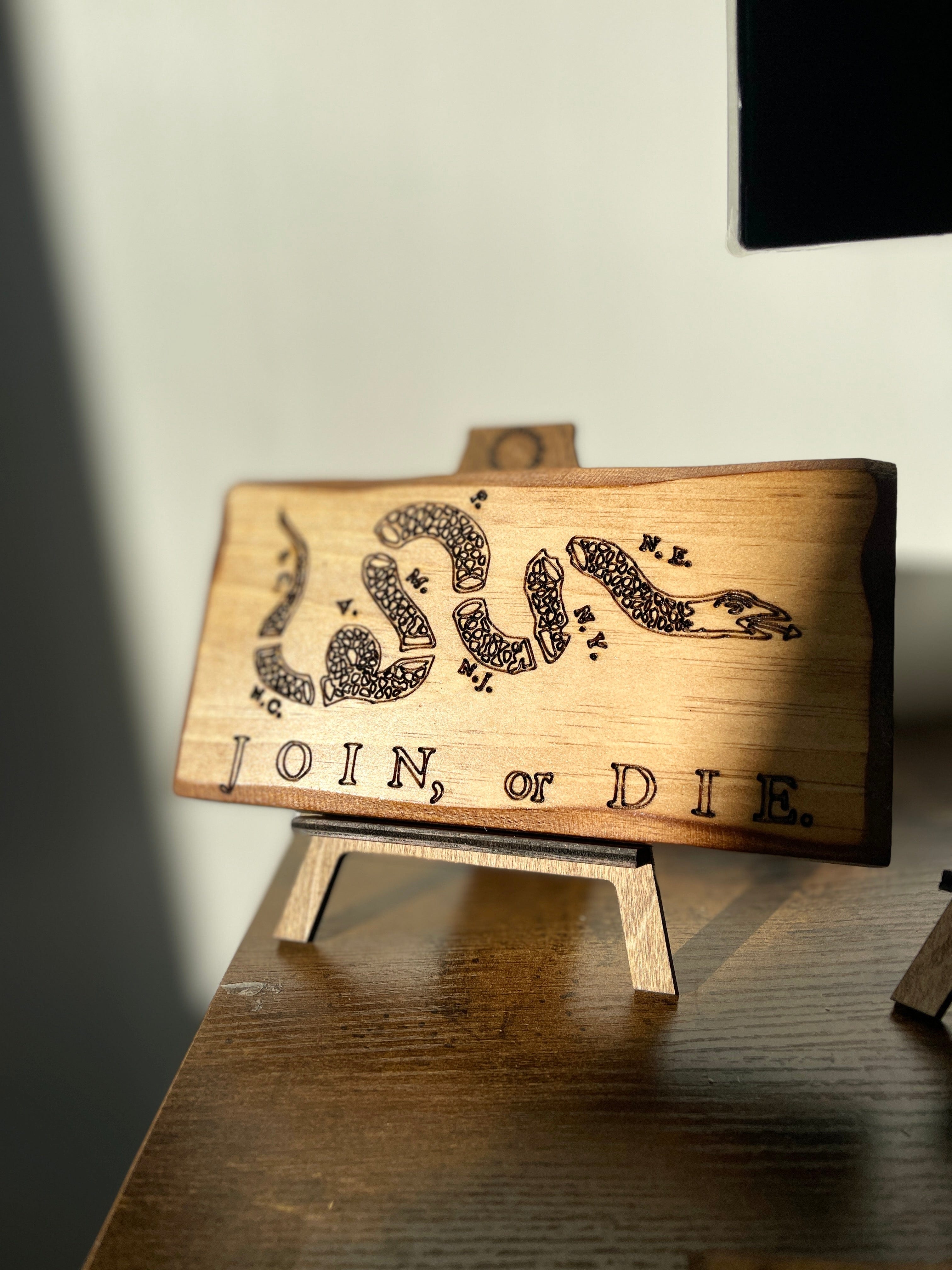 Join or Die Handmade Desktop Flag + Easel