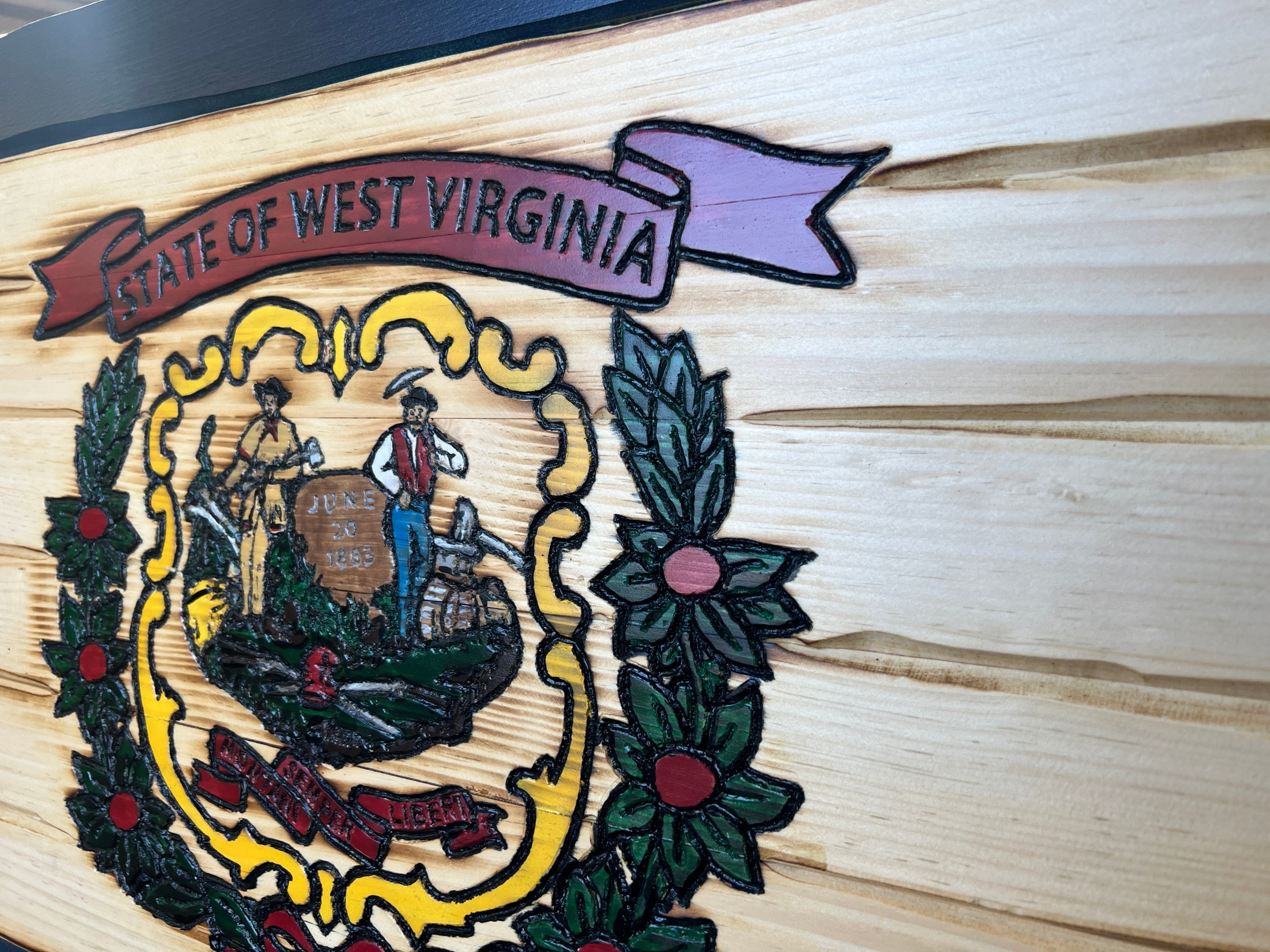 West Virginia Handcarved Wooden Flag