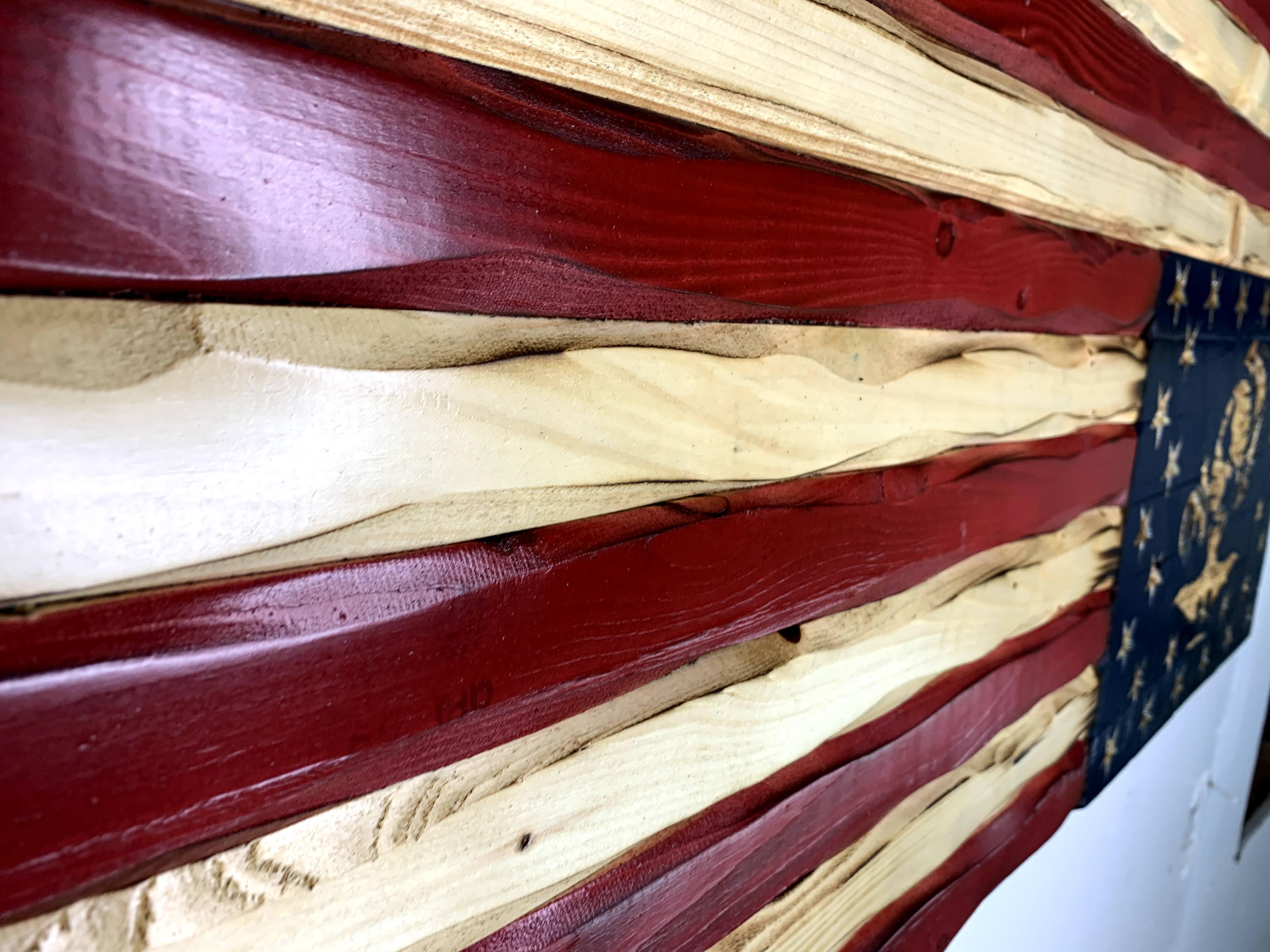 Marine Glory Handcarved American Wooden Flag