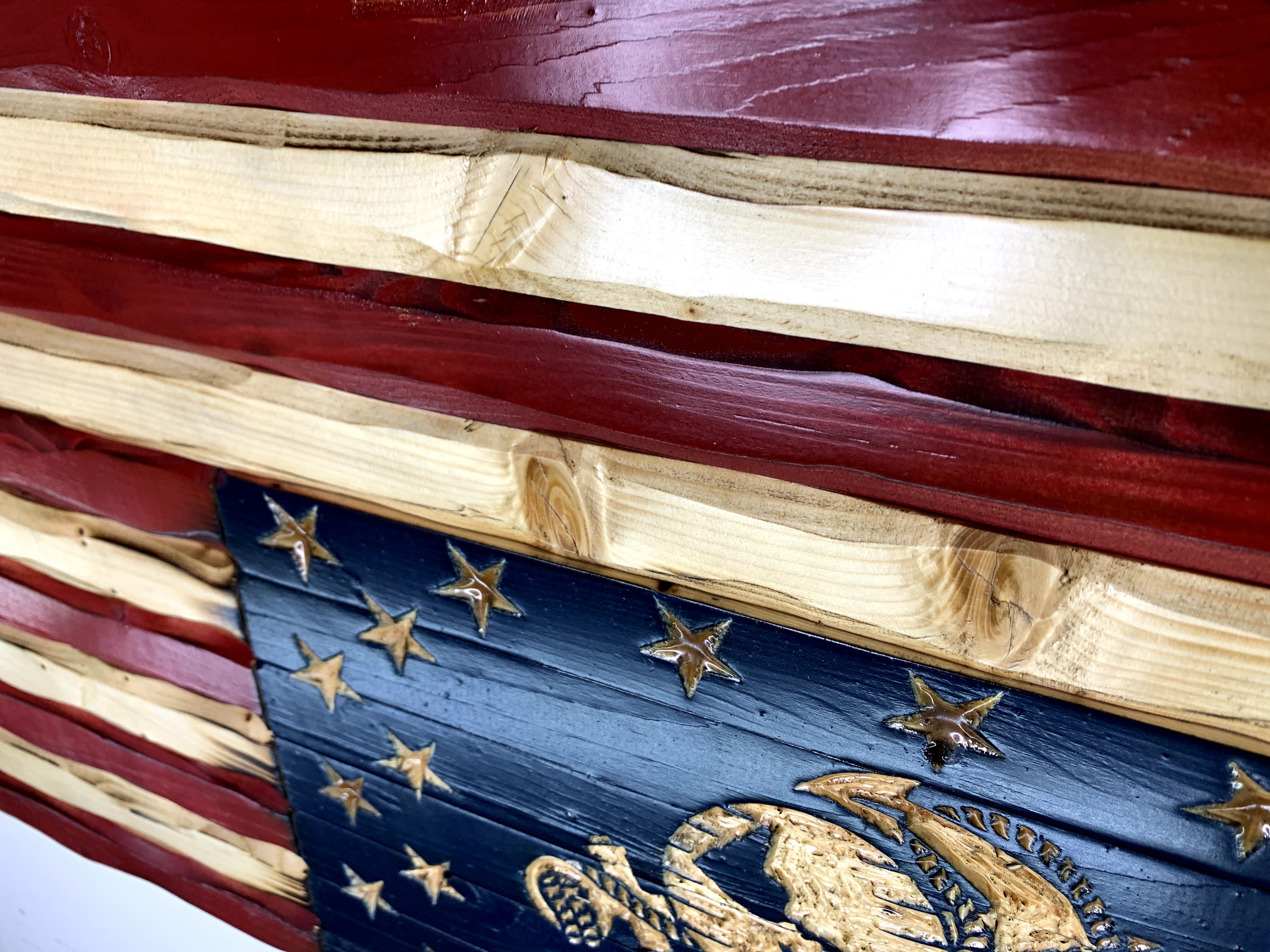 Marine Glory Handcarved American Wooden Flag