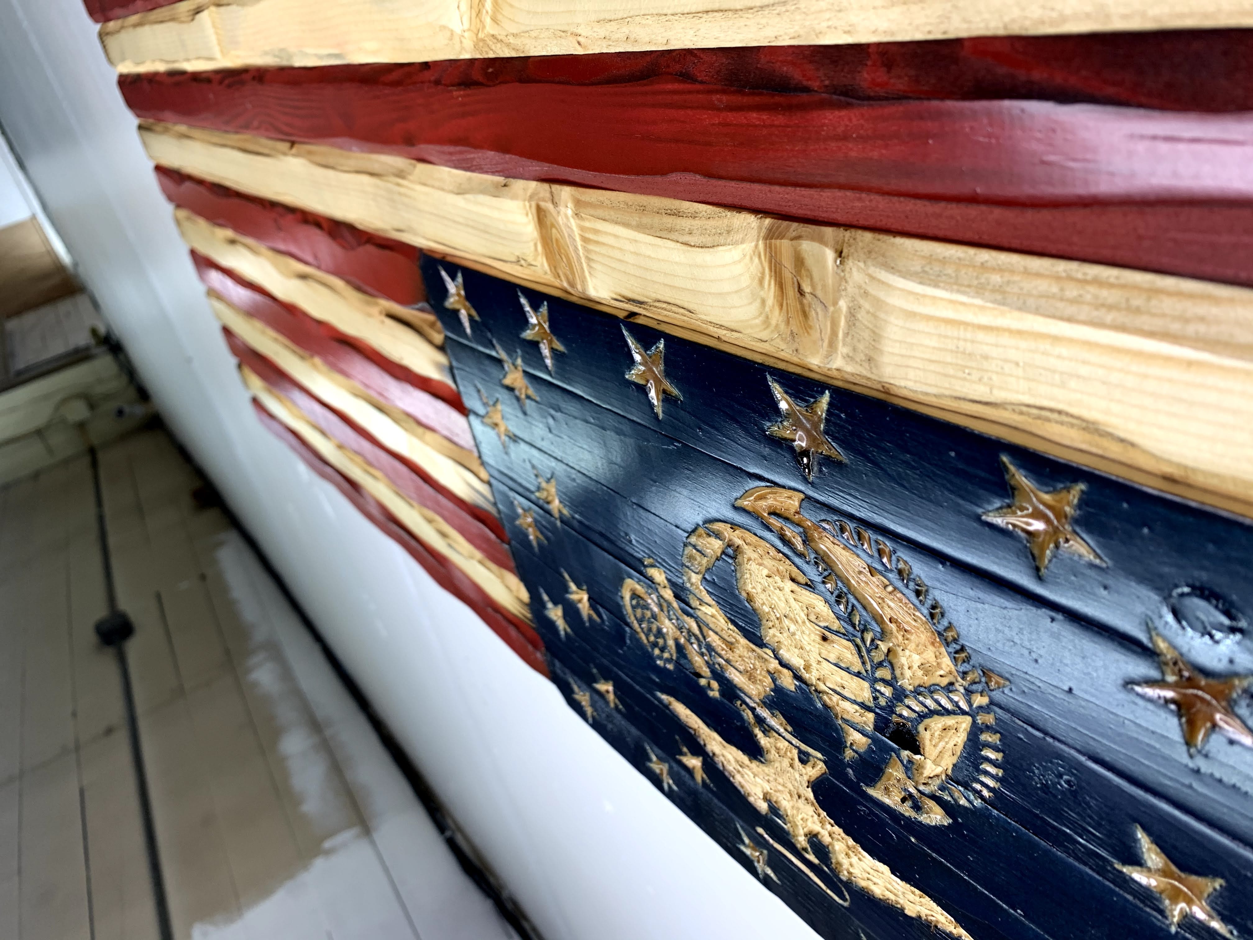 Marine Glory Handcarved American Wooden Flag