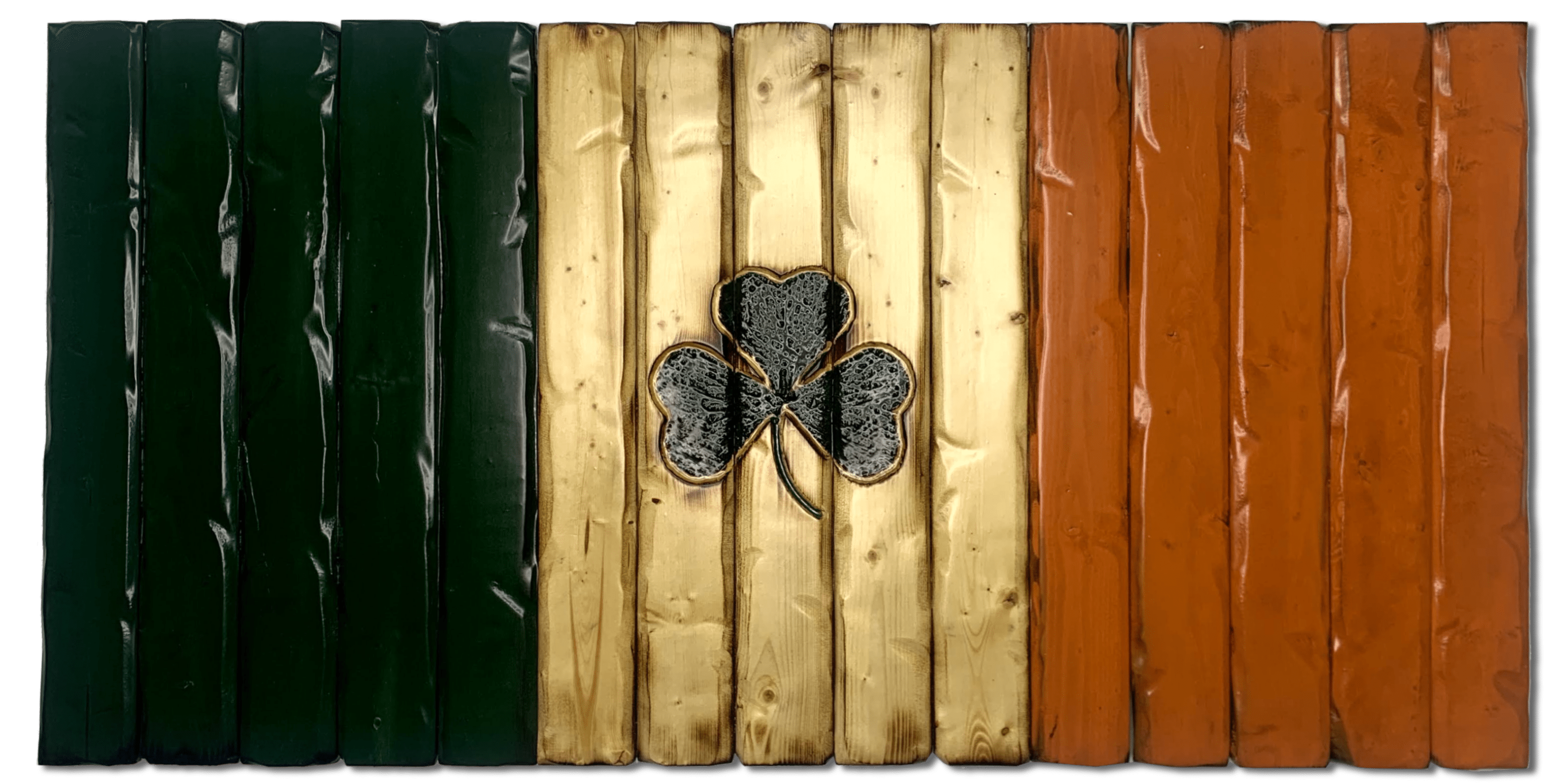 Irish Shamrock Glory Handcarved Wooden Flag