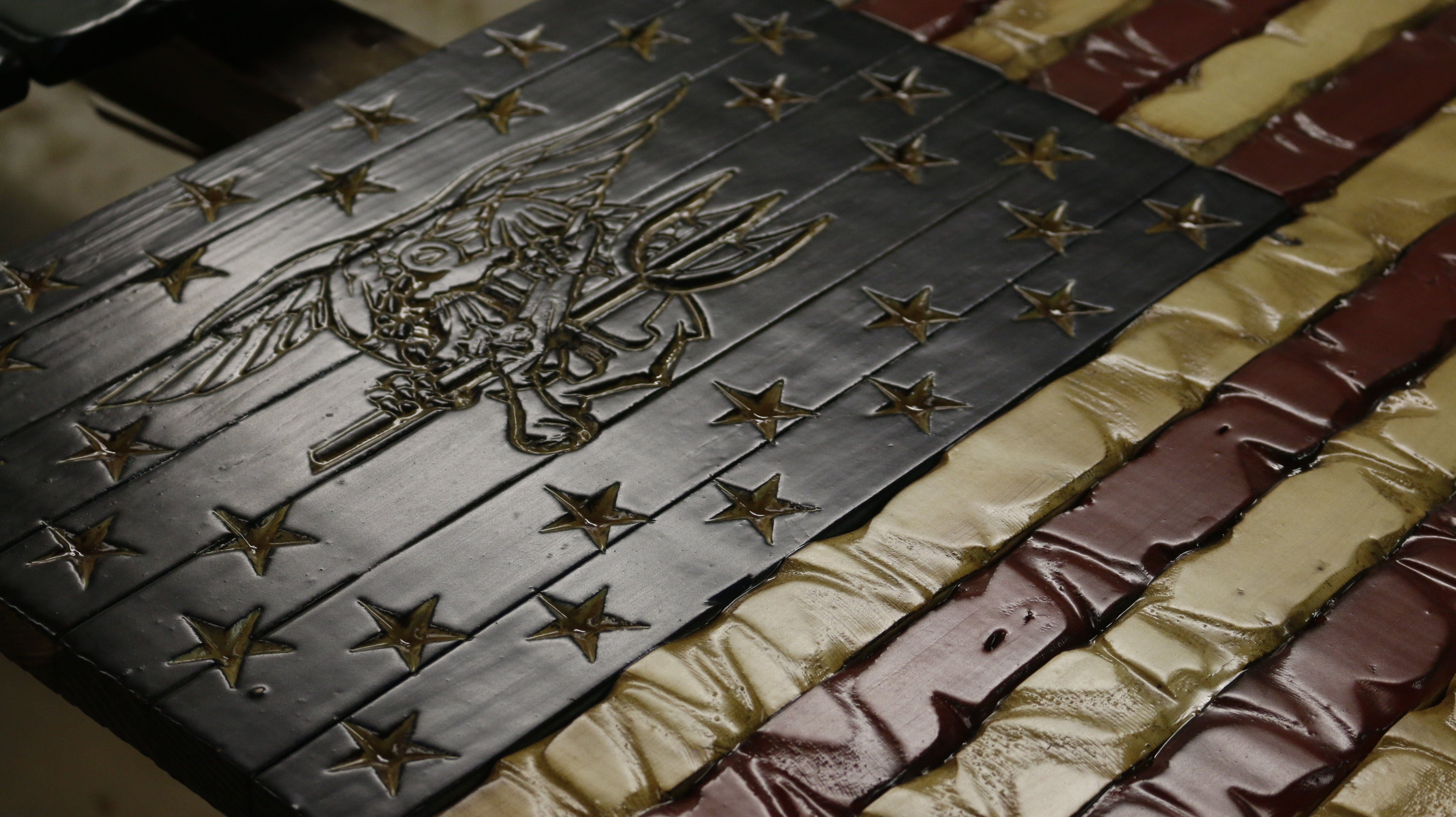 Navy Seal Glory Handcarved American Wooden Flag