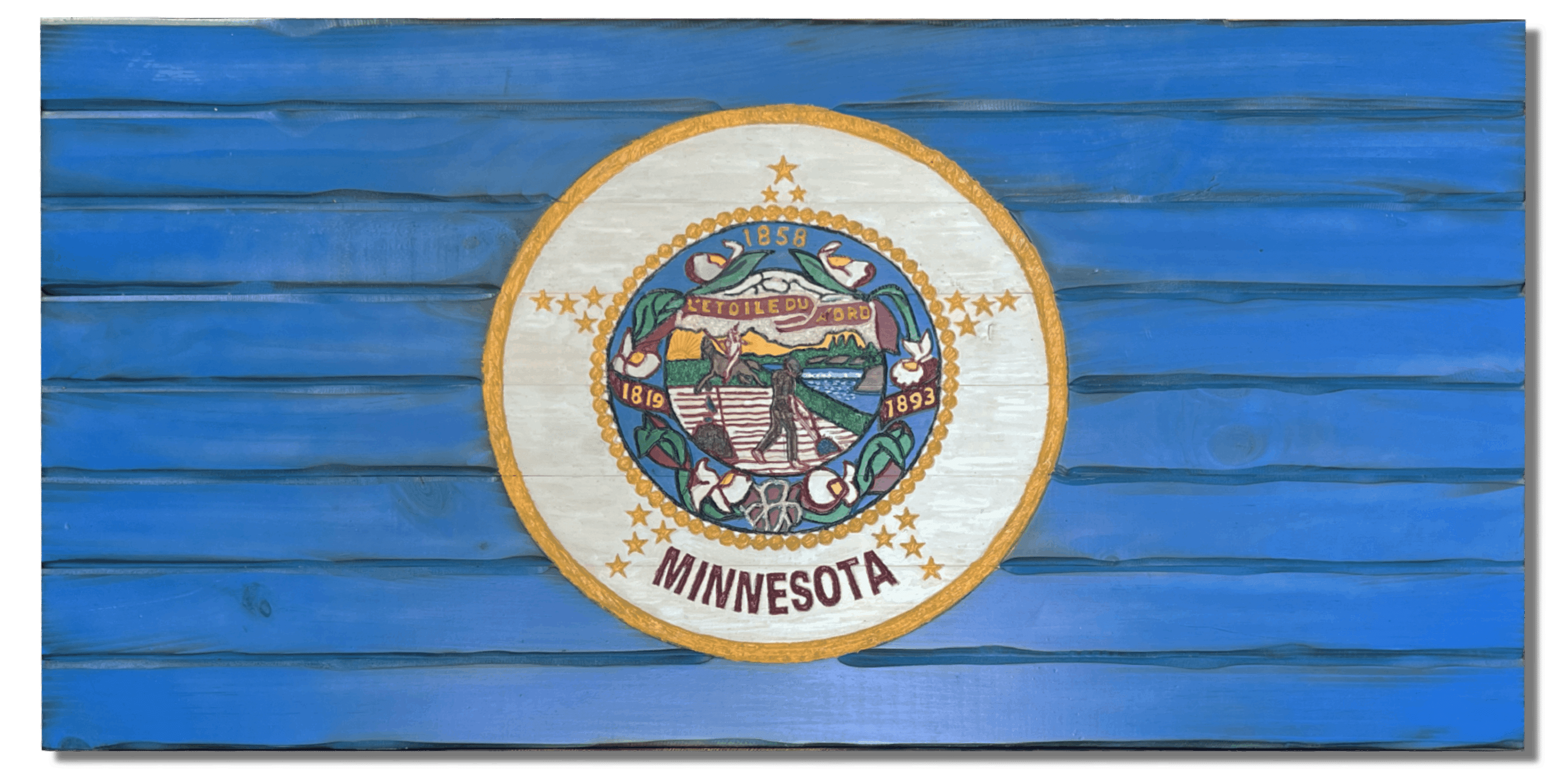 Minnesota Handcarved Wooden Flag