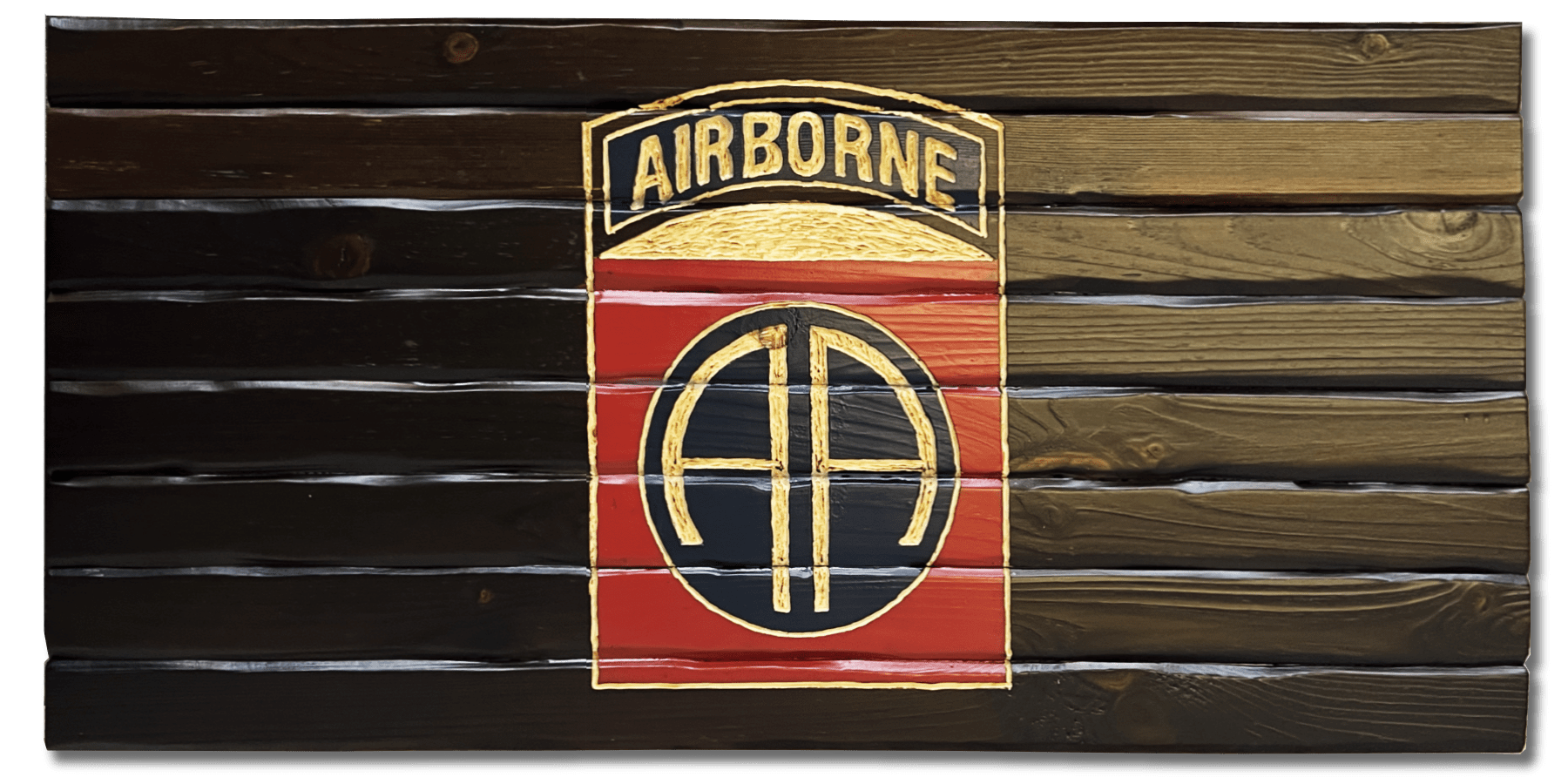 82nd Airborne Handcarved Wooden Flag