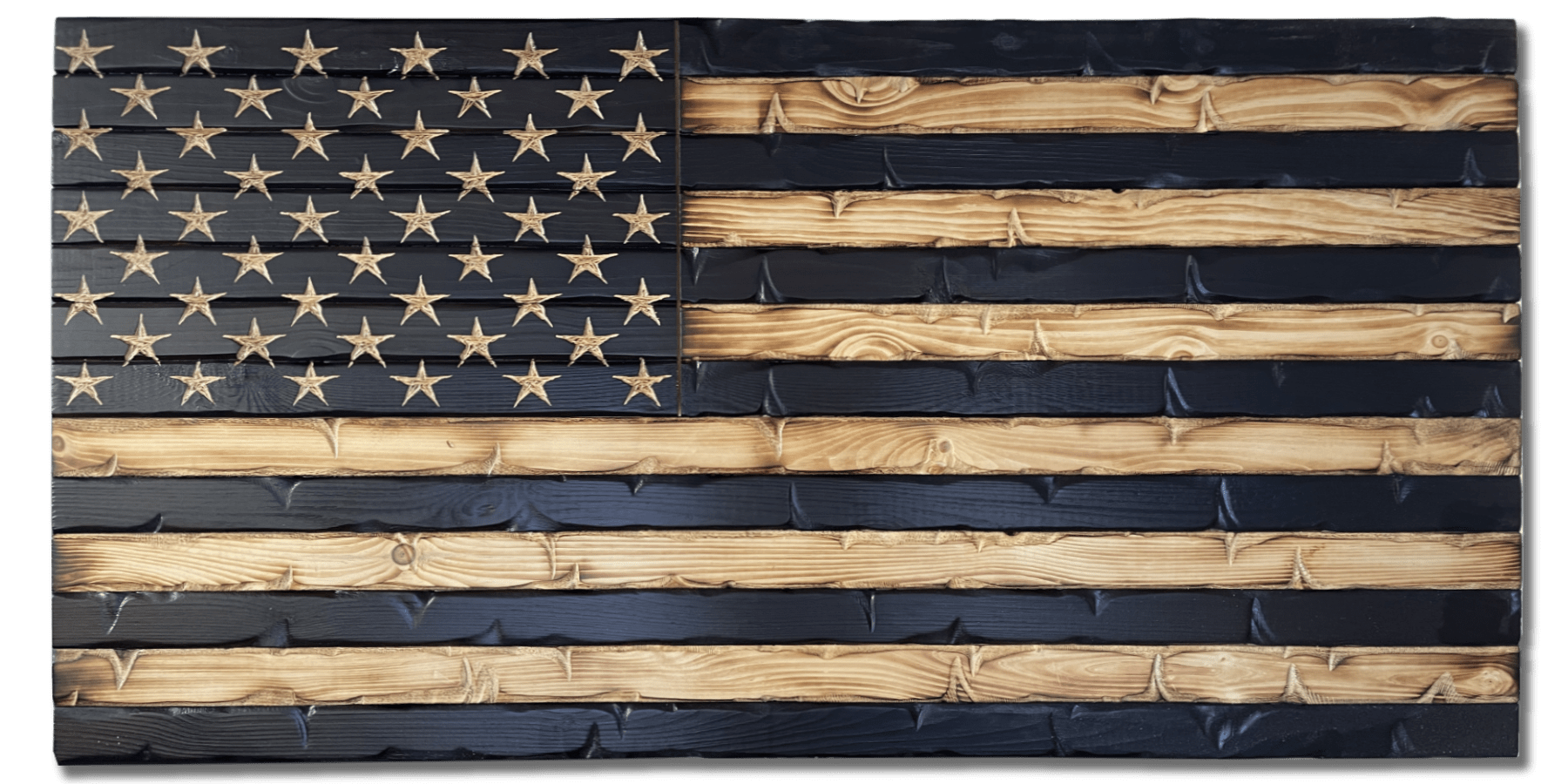 Rustic Charred Glory Handcarved Wooden American Flag