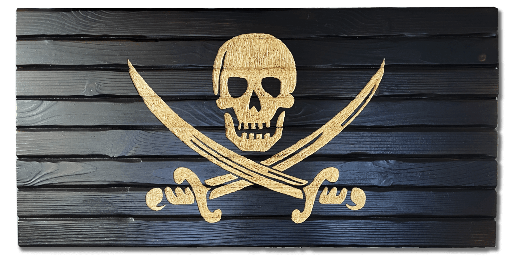Jolly Roger Handcarved Wooden American Flag