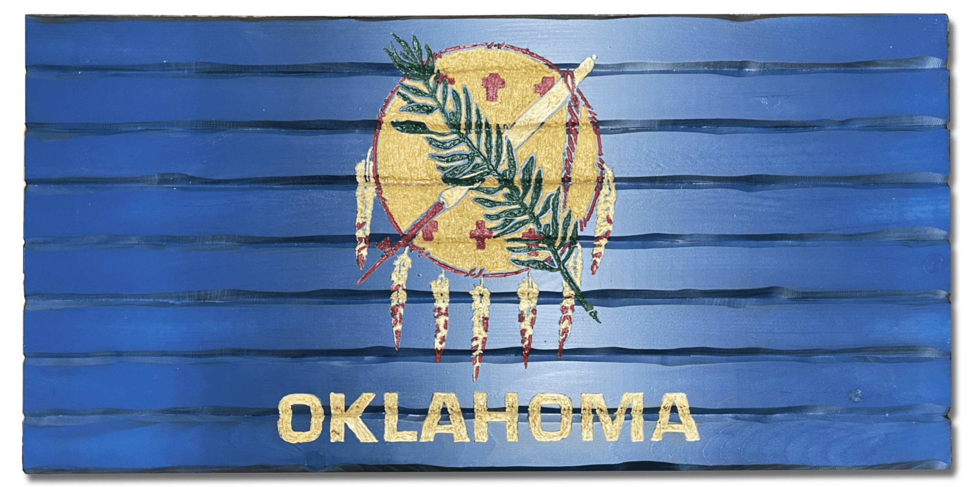 Oklahoma Handcarved Wooden Flag