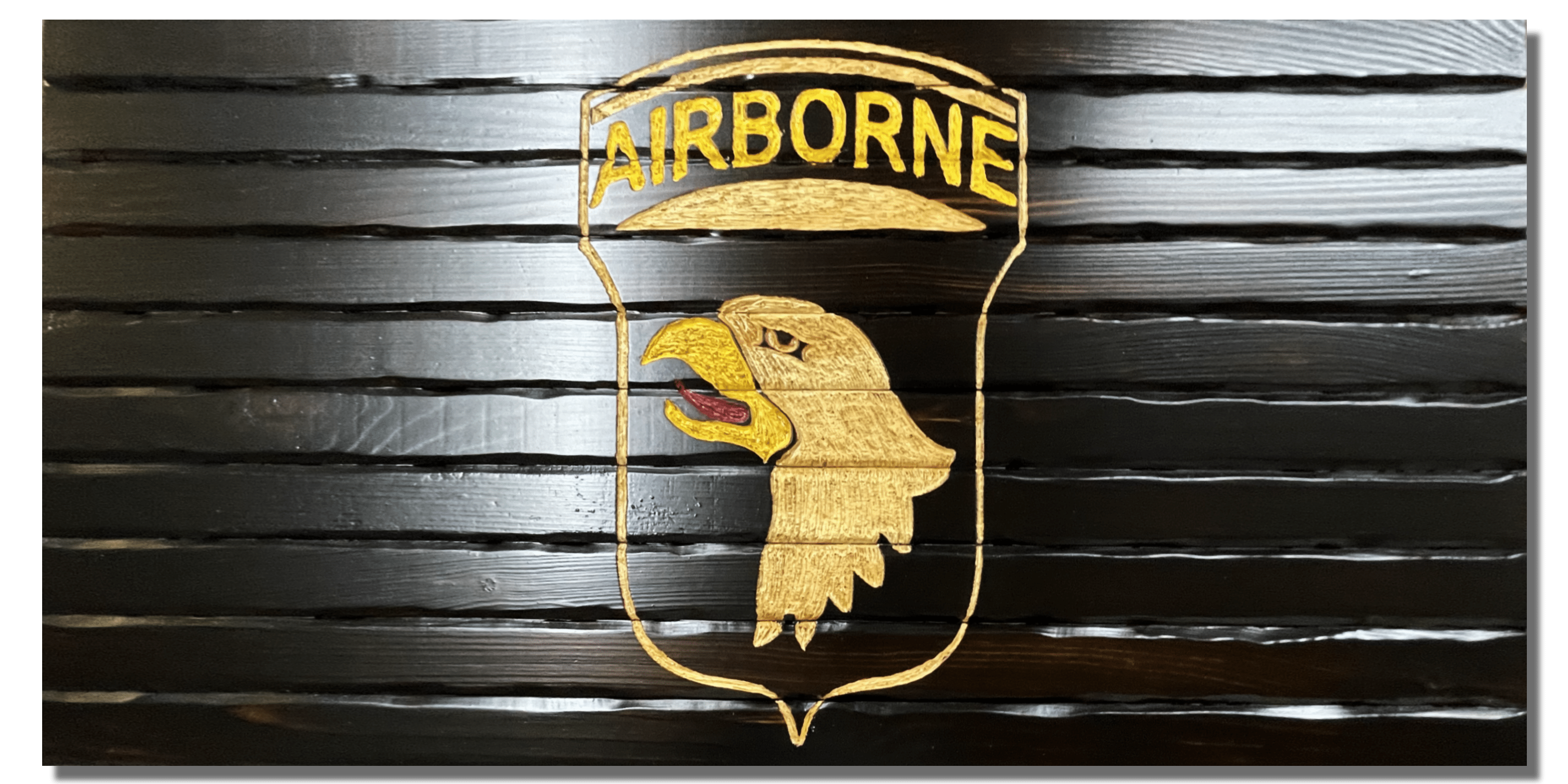 101st Airborne Handcarved Wooden Flag