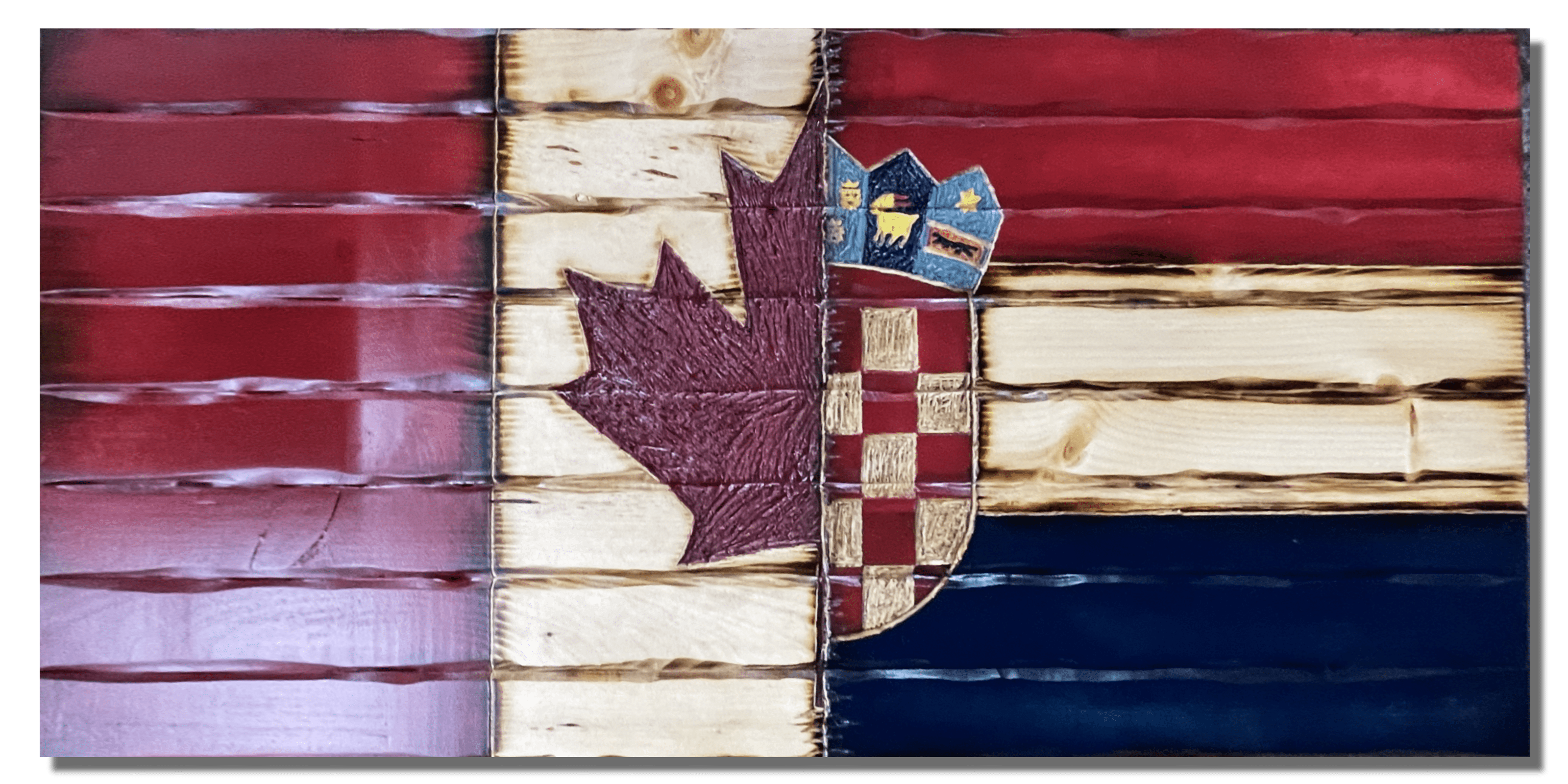 Canada/Croatia Handcarved Wooden Flag