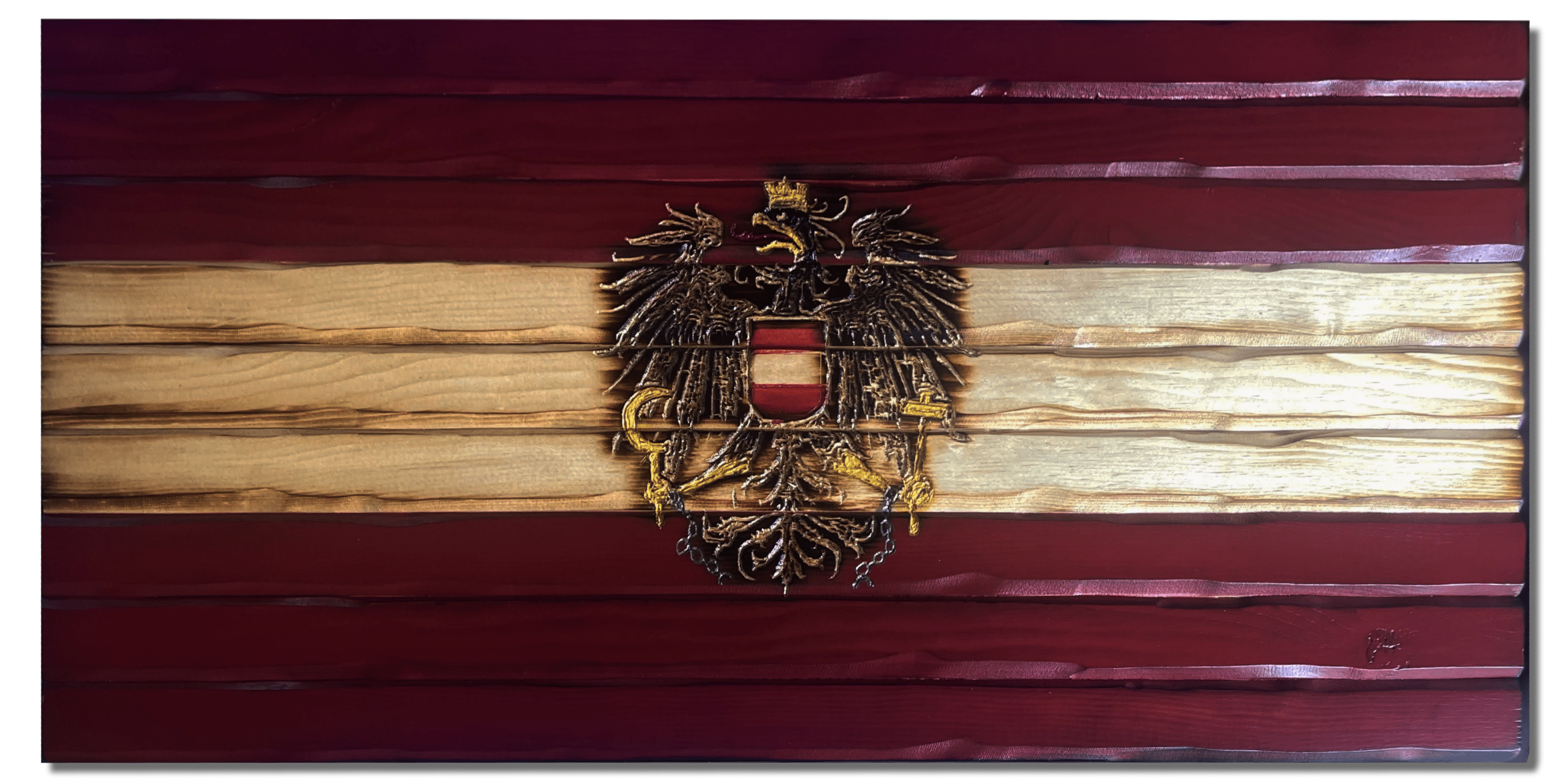 Austrian Handcarved Wooden Flag