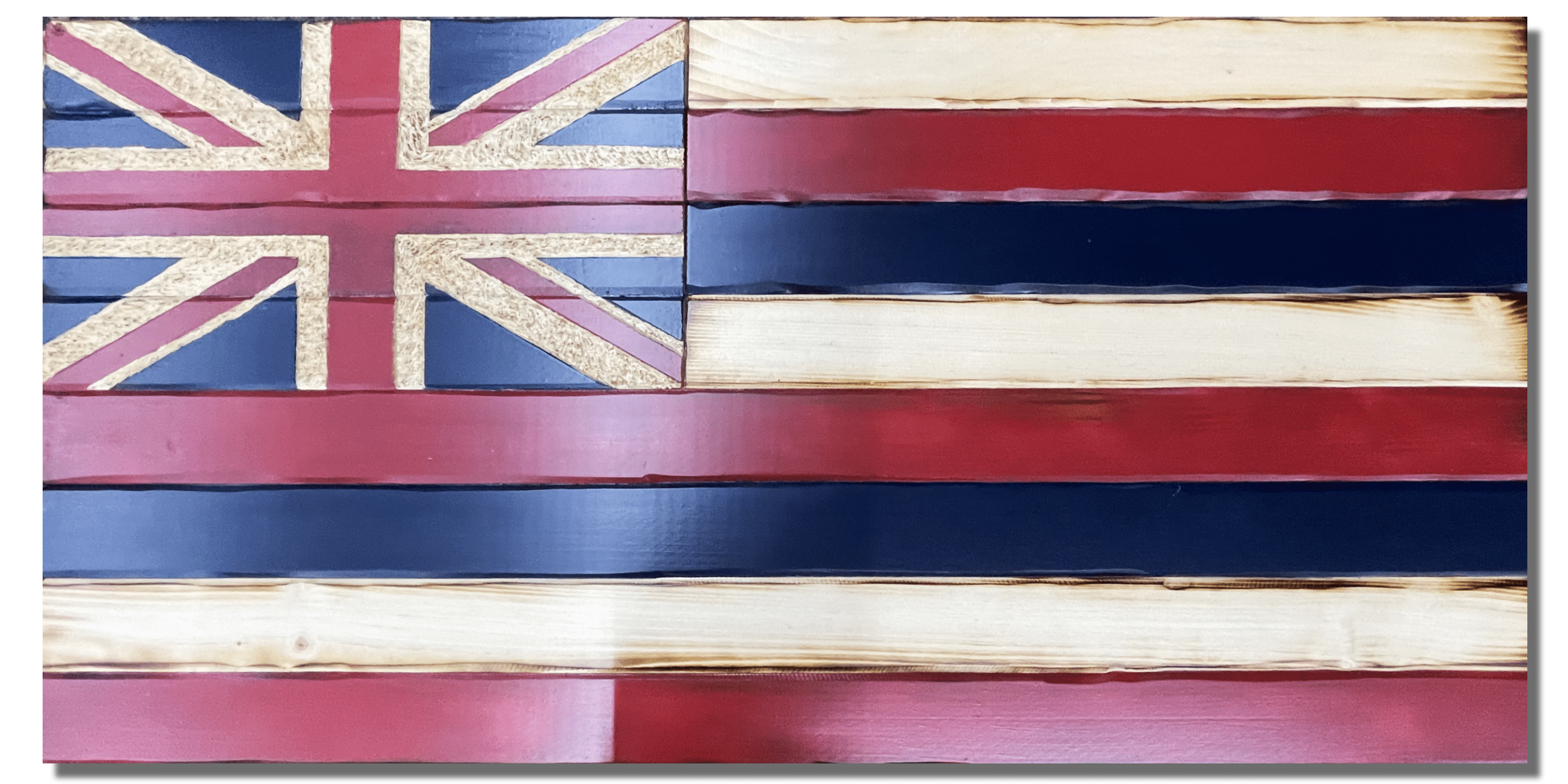 Hawaii Handcarved Wooden Flag
