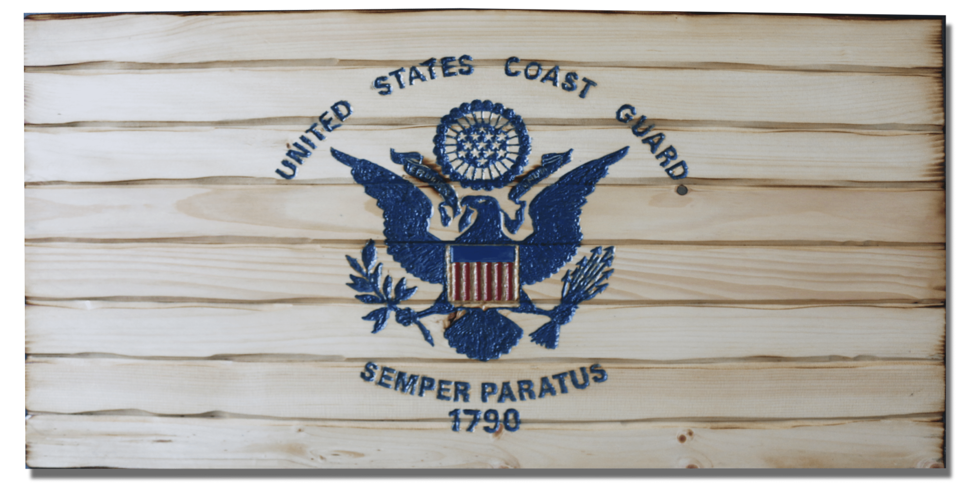 Coast Guard Full Handcarved Wooden Flag