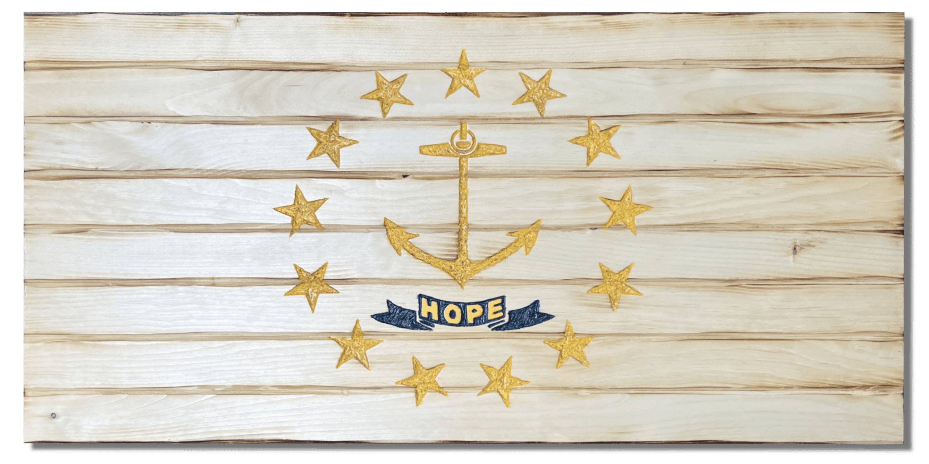 Rhode Island Handcarved Wooden Flag