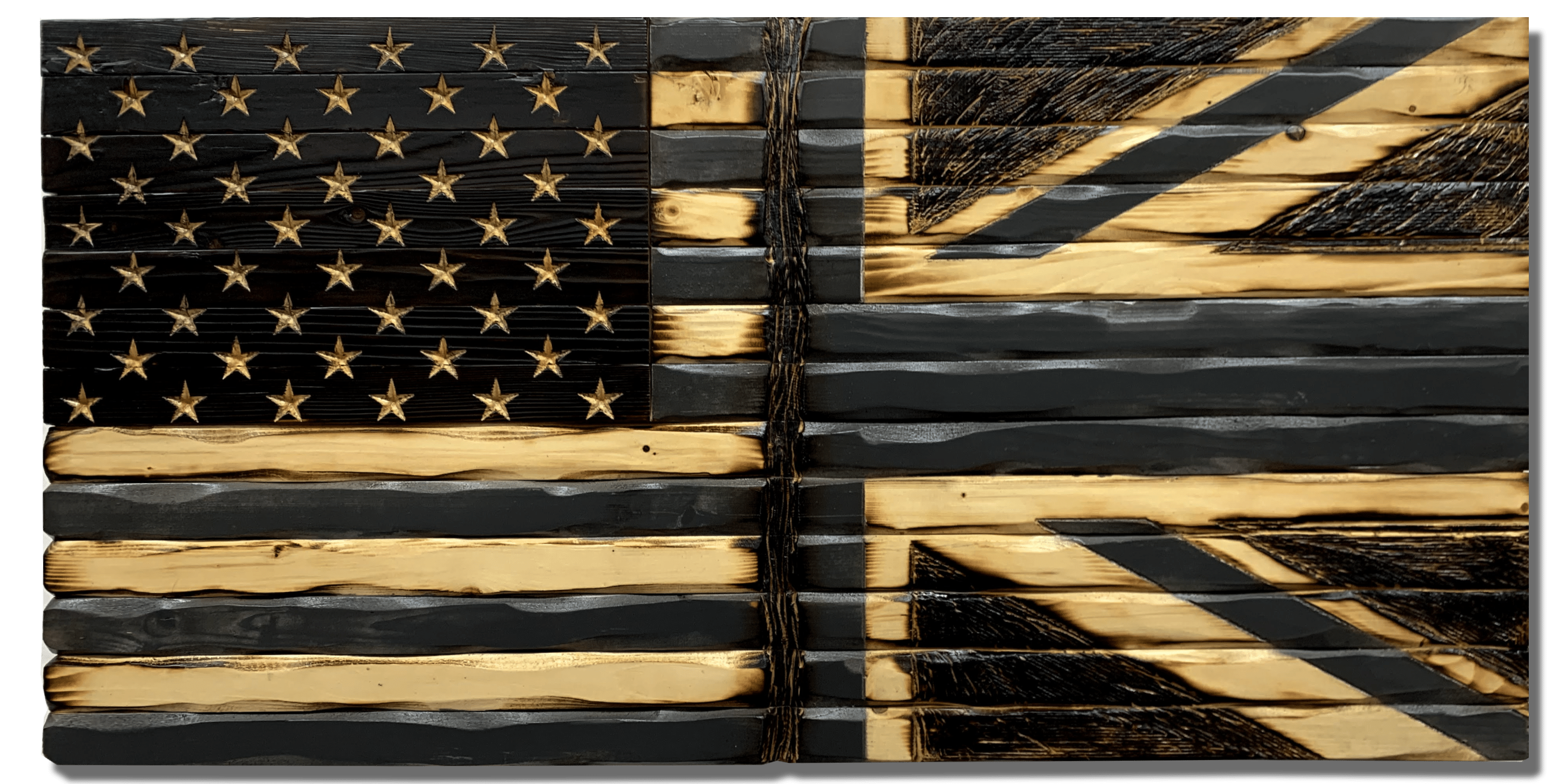 Charred USA/Union Jack Handcarved Wooden Flag