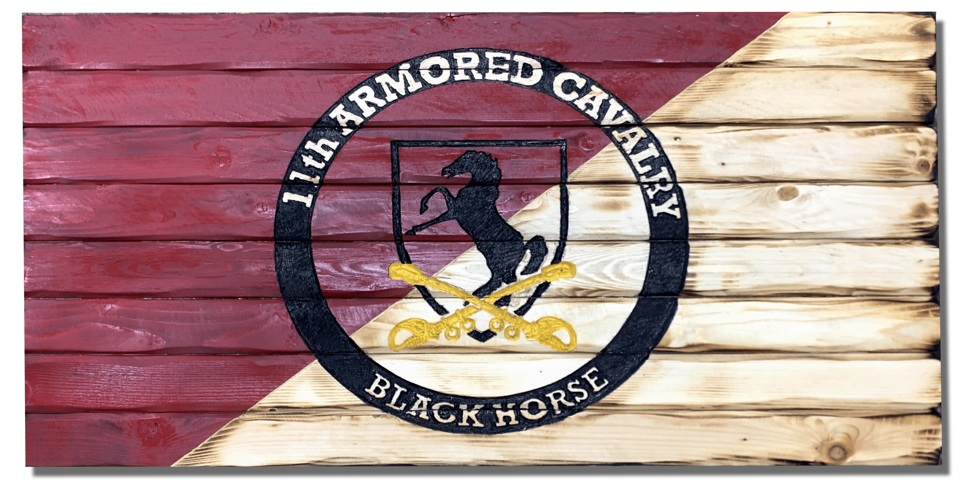 11th Armored Cavalry Regiment Handcarved Wooden Flag