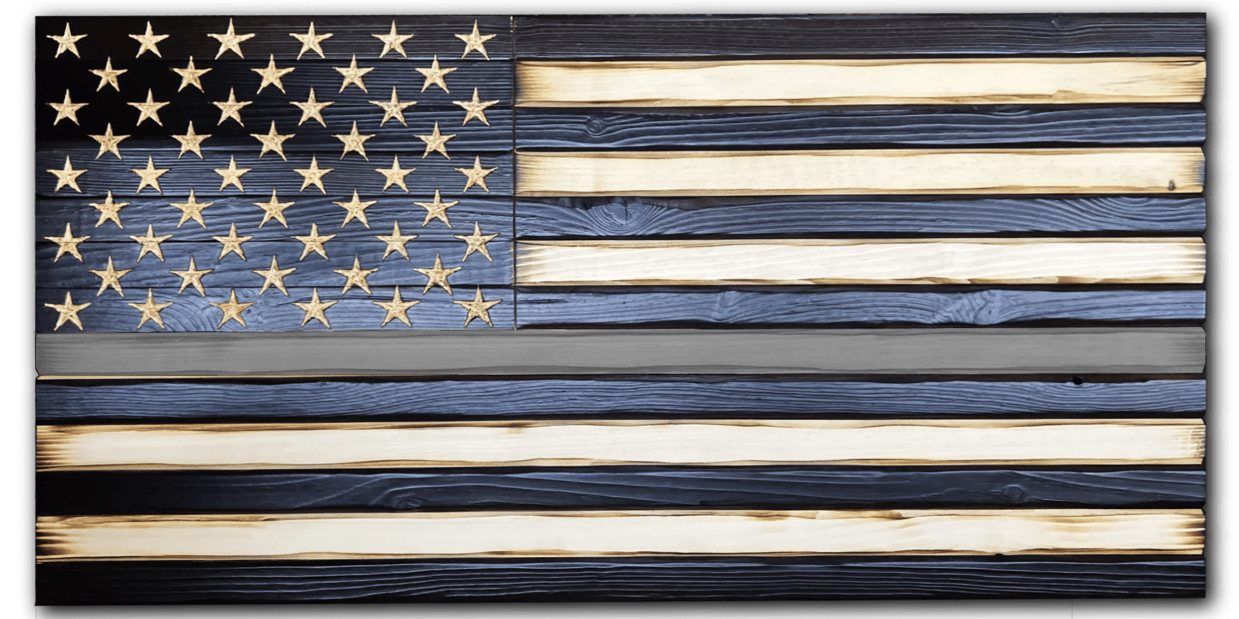Thin Gray Line Handcrafted Wooden Flag
